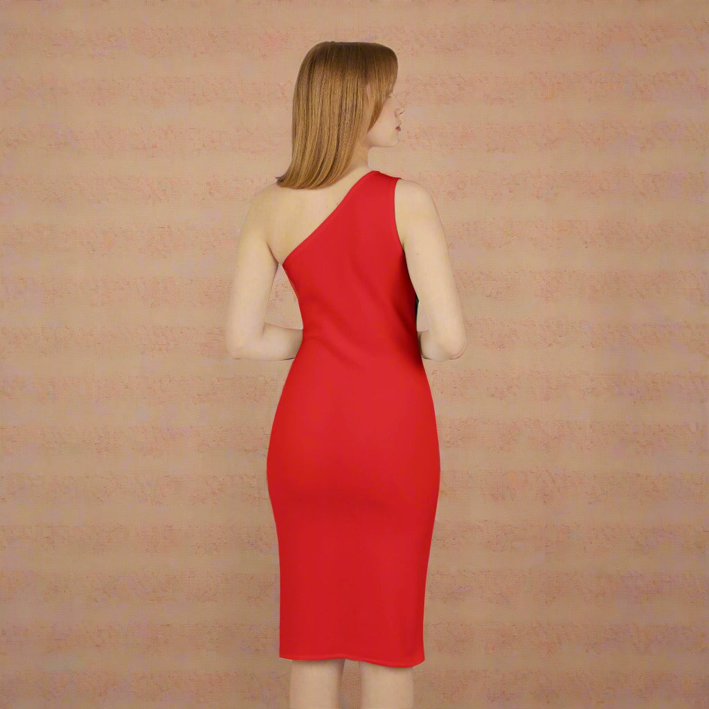 One-Shoulder Color Block Bodycon Midi Dress