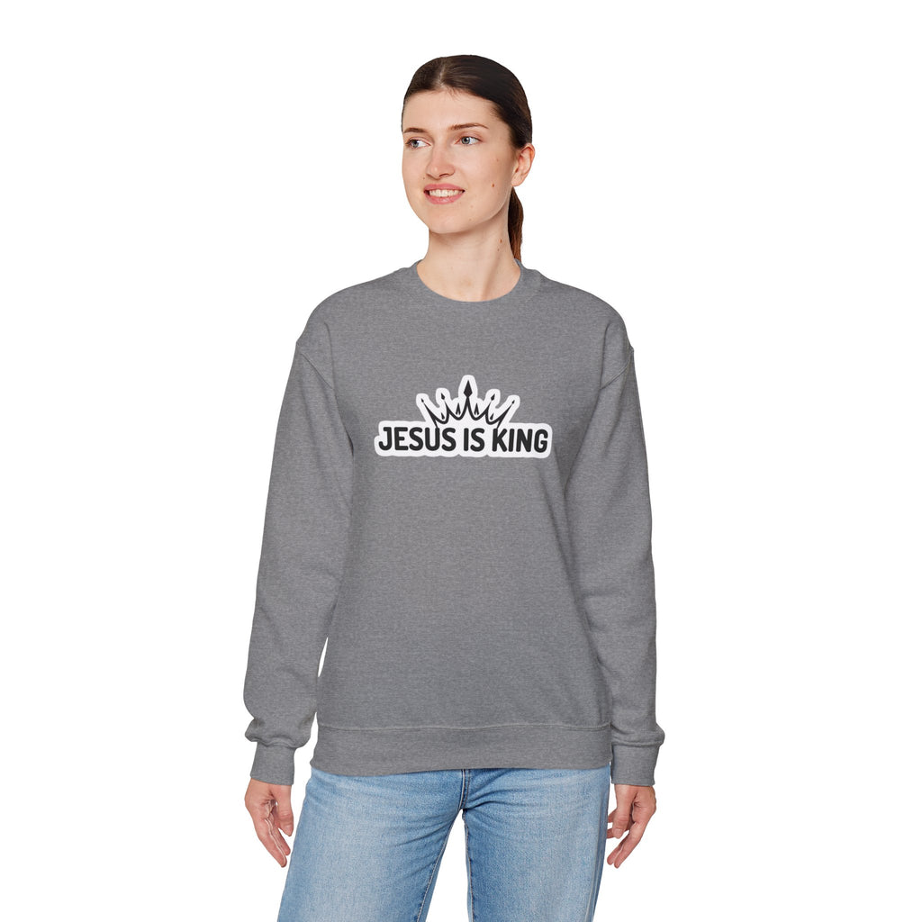 "Jesus is King" Christian Unisex Crewneck Sweatshirt – Bold Faith, Cozy Comfort
