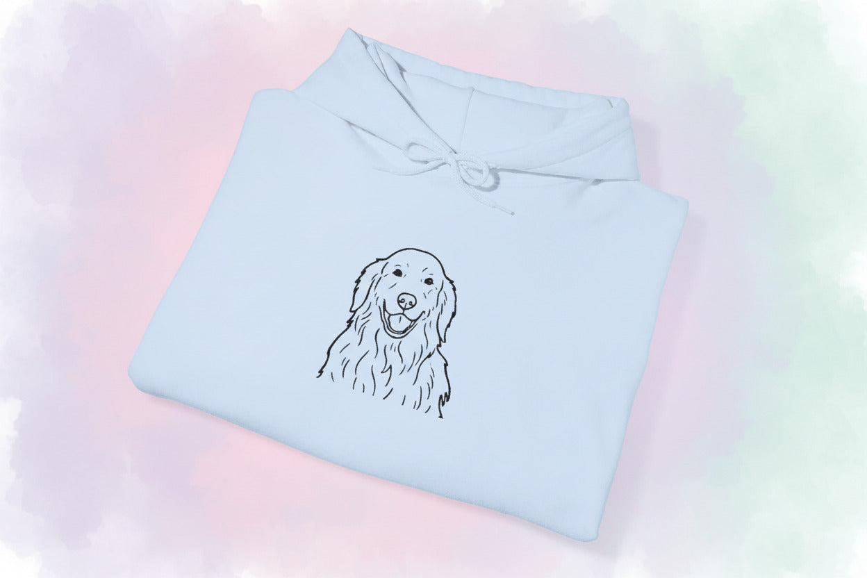 Light blue hoodie with a dog illustration on a white background
