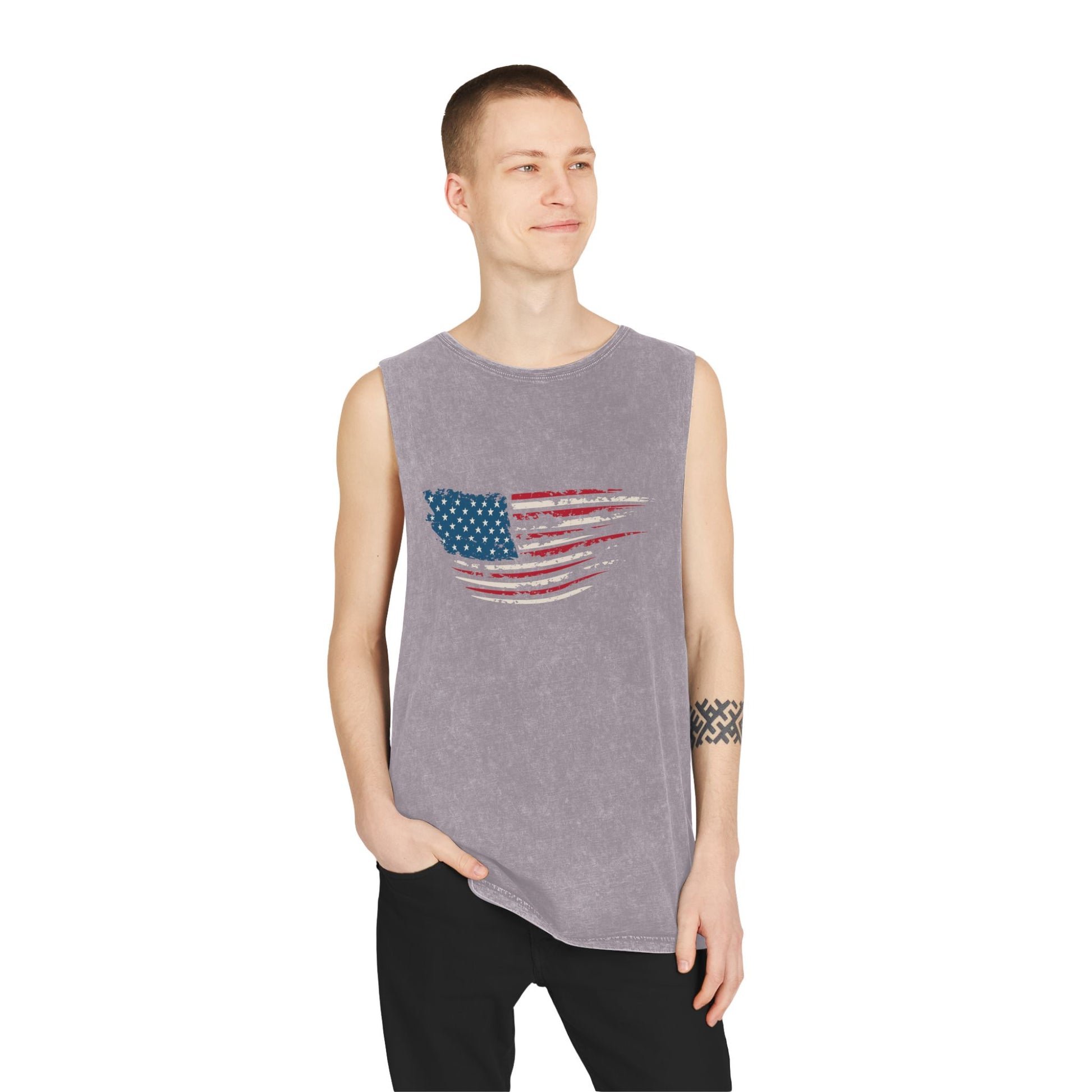 “Stars, Stripes & Sleeveless Vibes” – USA Flag Tank Top for 4th of July Fireworks & Freedom