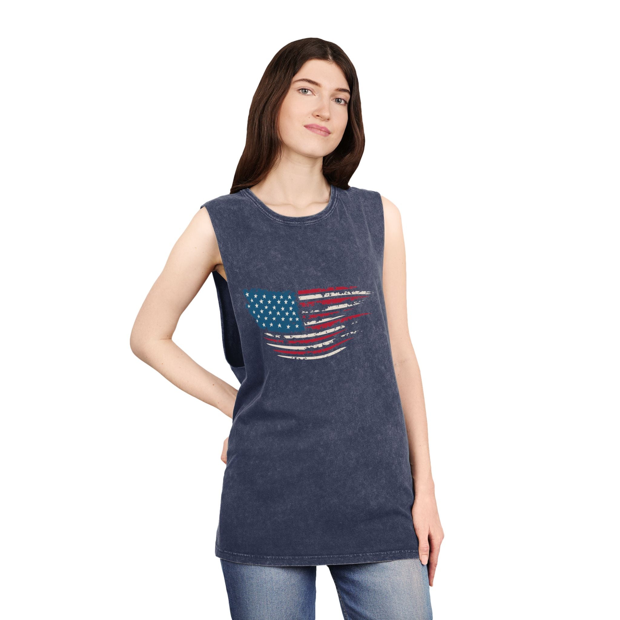 “Stars, Stripes & Sleeveless Vibes” – USA Flag Tank Top for 4th of July Fireworks & Freedom