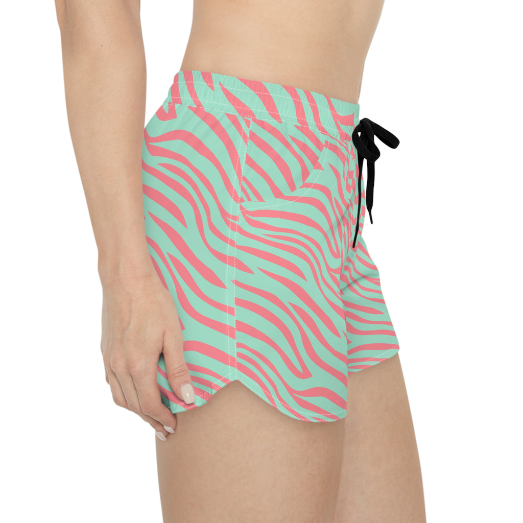 Mint & Coral Zebra Print Women's Casual Shorts — Summer Lounge & Beachwear