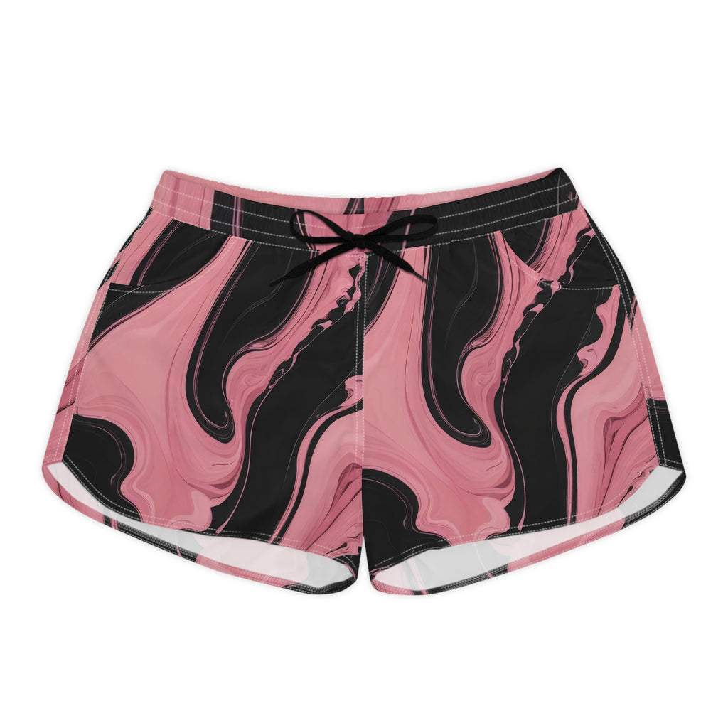 Pink & Black Marble Surf Shorts- Women's Casual Beach/Workout Shorts