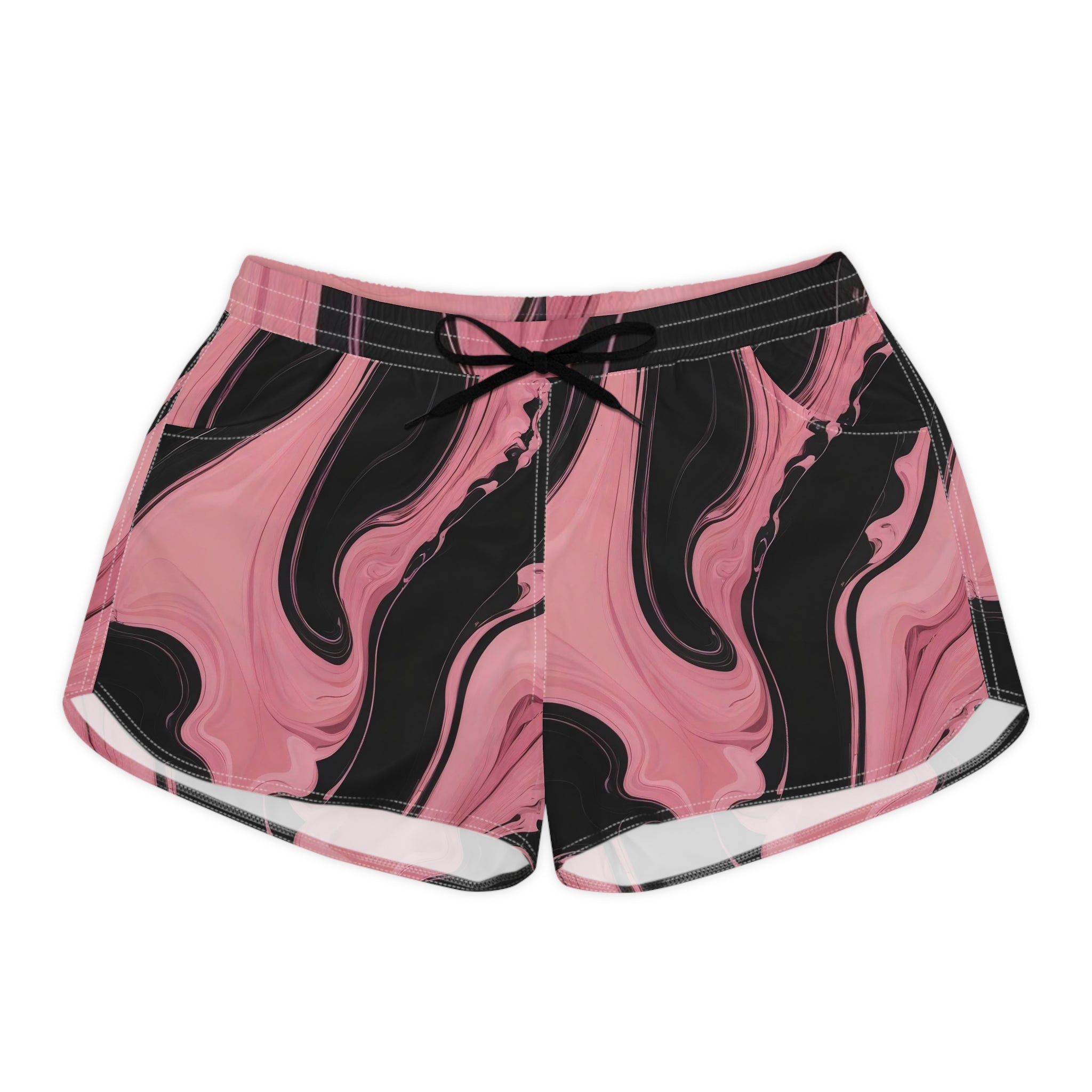 Pink & Black Marble Surf Shorts- Women's Casual Beach/Workout Shorts
