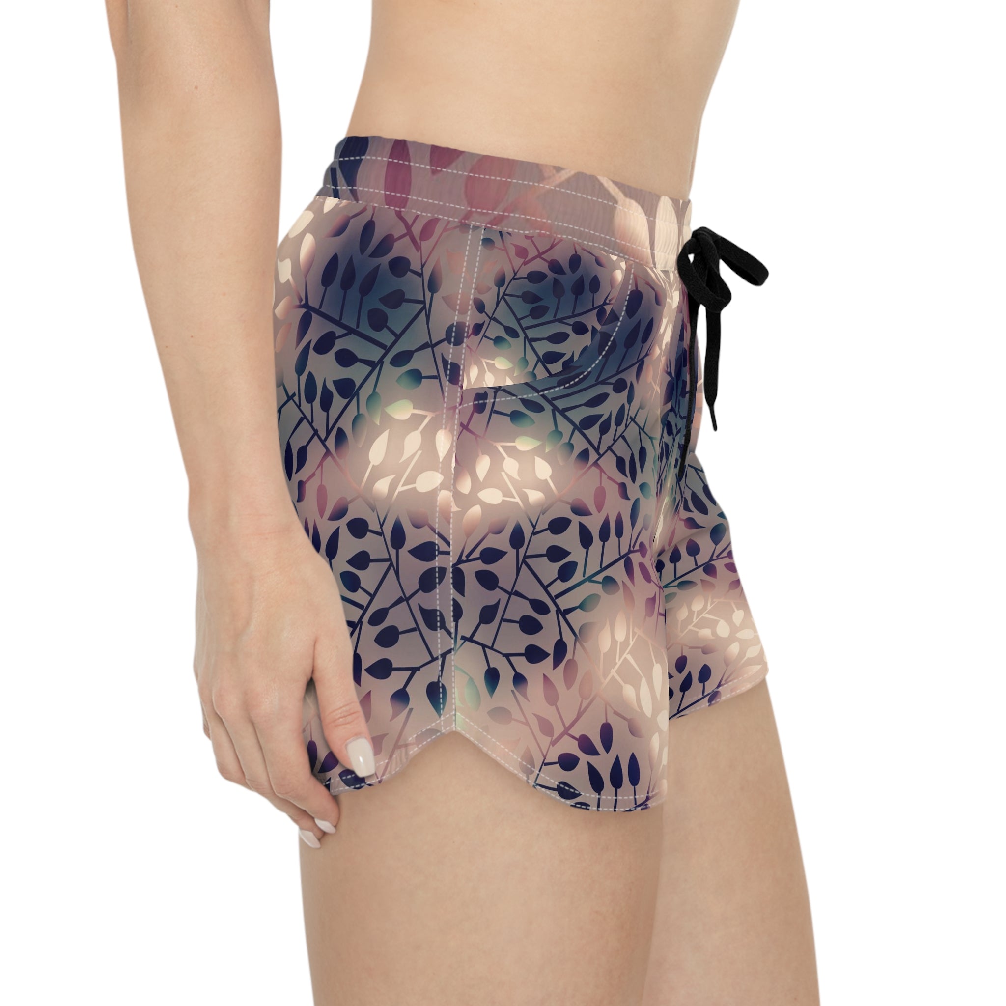 Twilight Garden Women’s Board Shorts-Soft Leaf Print Swim & Surf Shorts