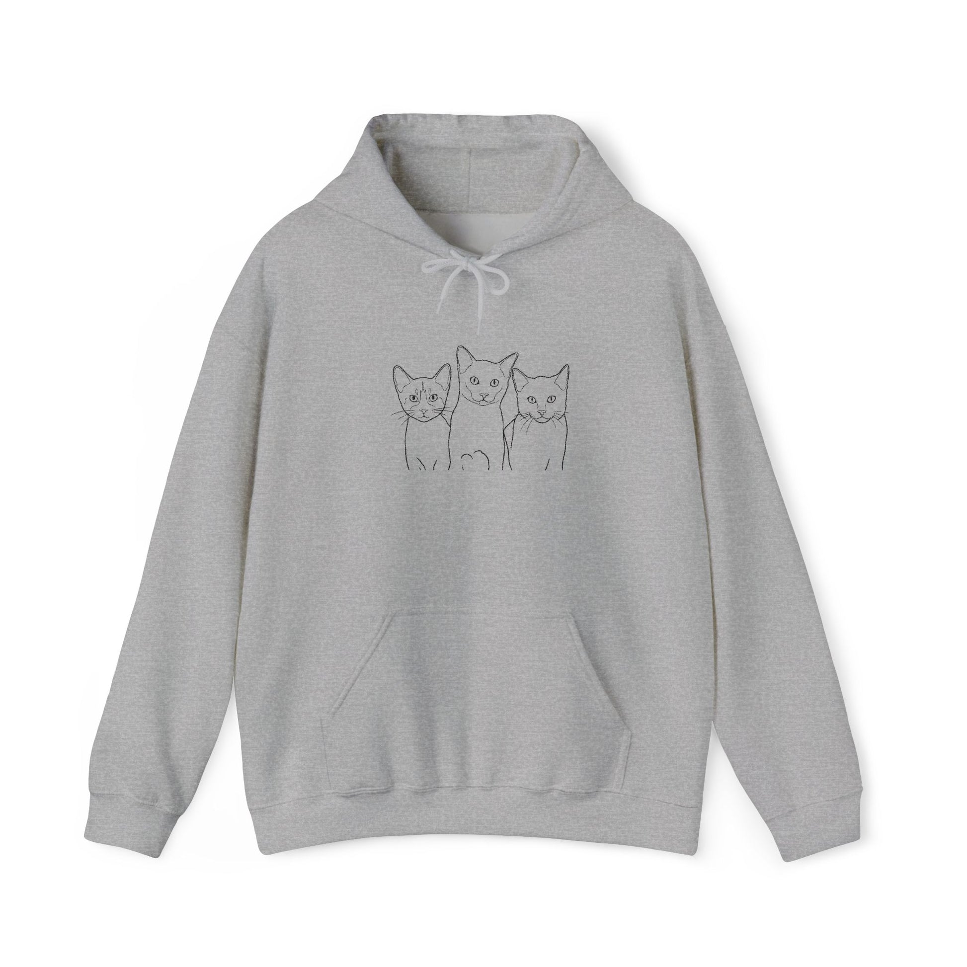 Triple Trouble Cat Hoodie – Unisex Unisex Heavy Blend™ Comfort with Embroidered Whiskers
