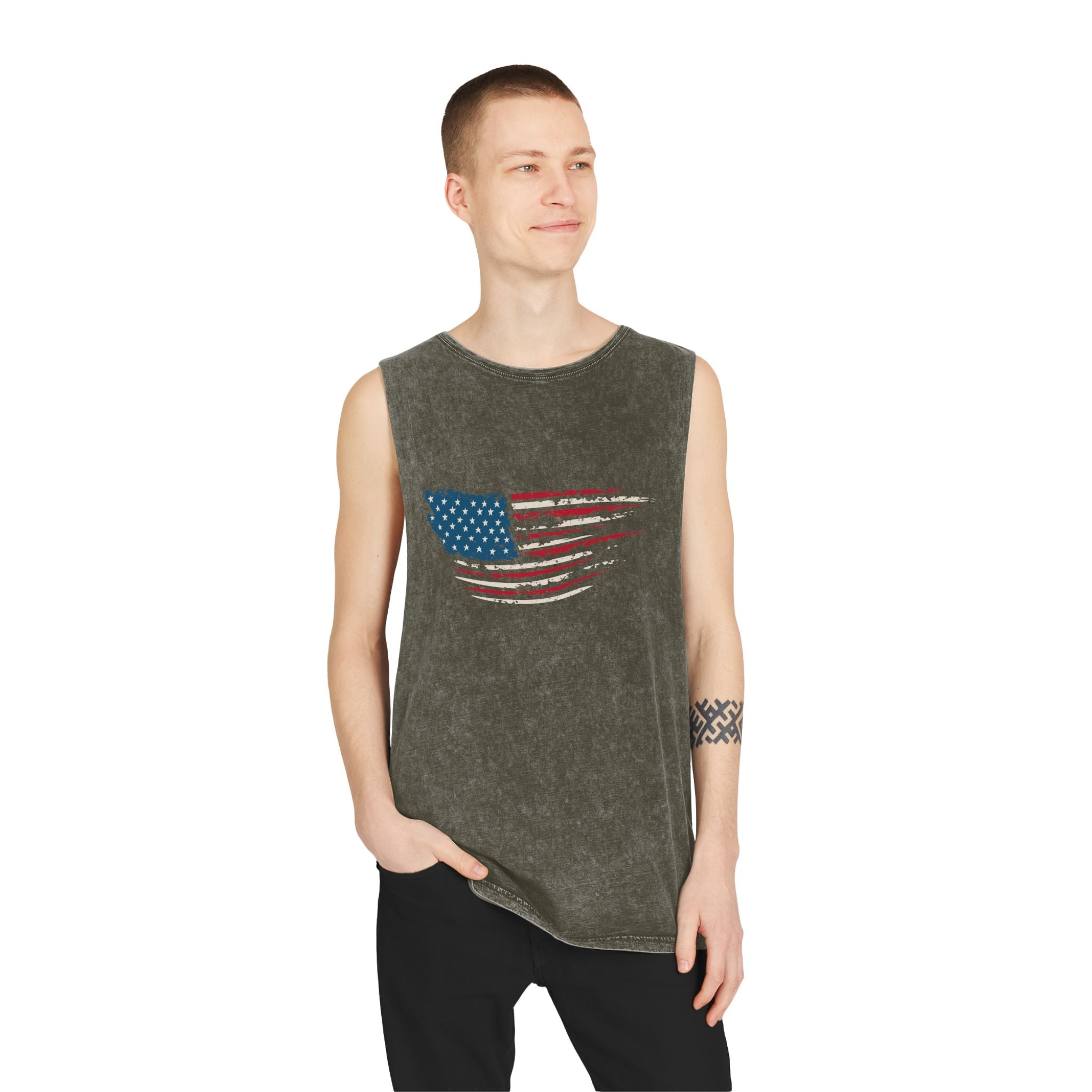 “Stars, Stripes & Sleeveless Vibes” – USA Flag Tank Top for 4th of July Fireworks & Freedom