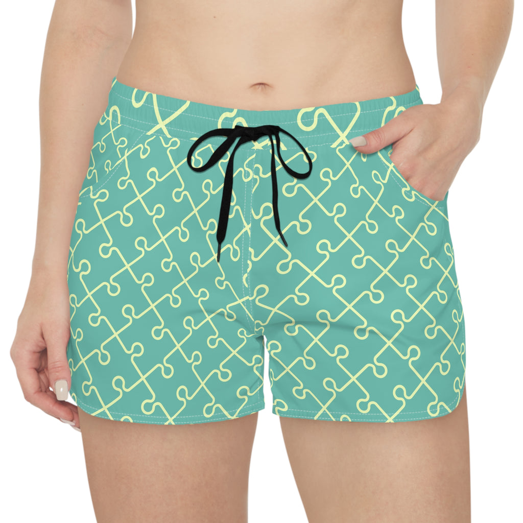 Puzzle Pop Women’s Casual Shorts-Lightweight Swim, Surf & Beach Shorts