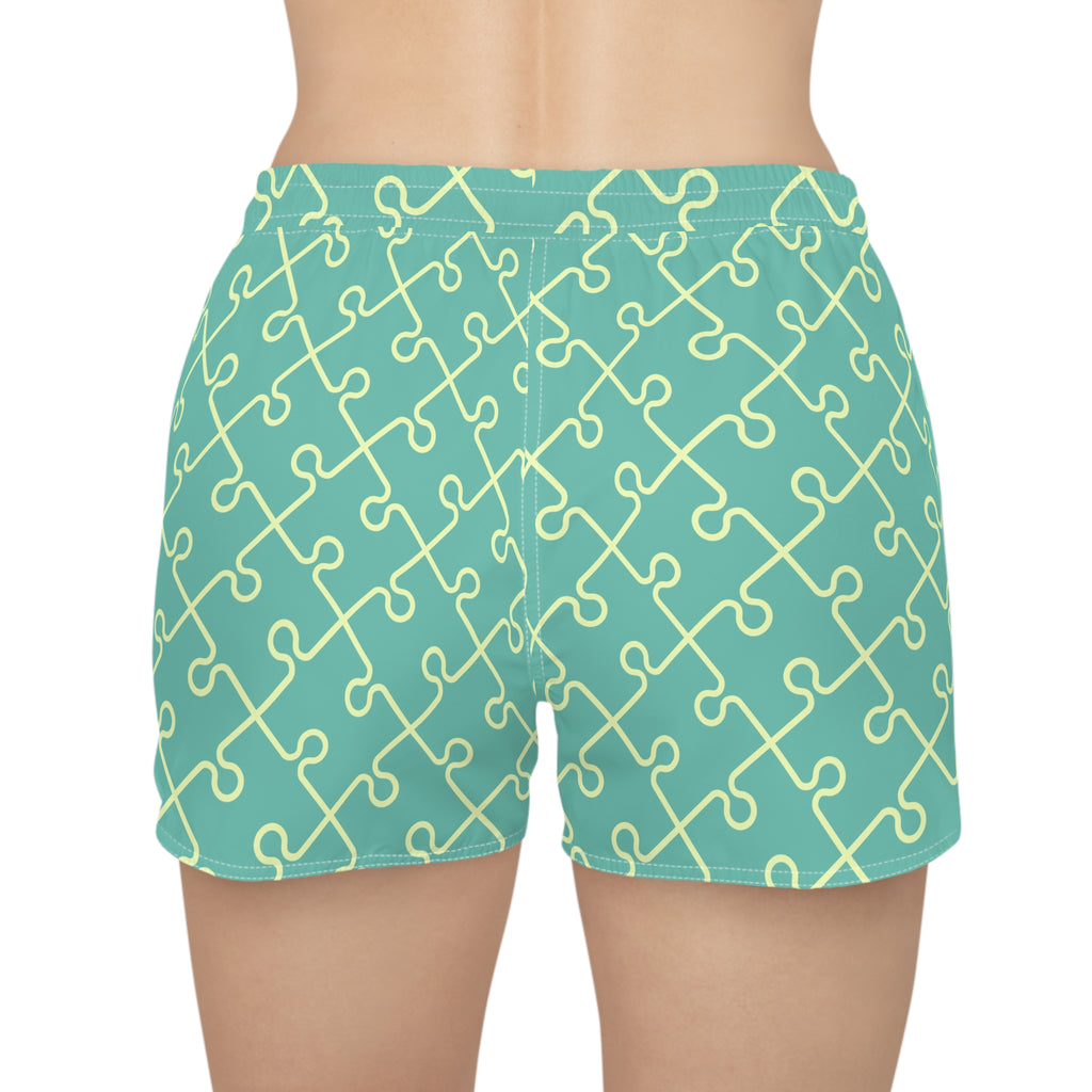 Puzzle Pop Women’s Casual Shorts-Lightweight Swim, Surf & Beach Shorts