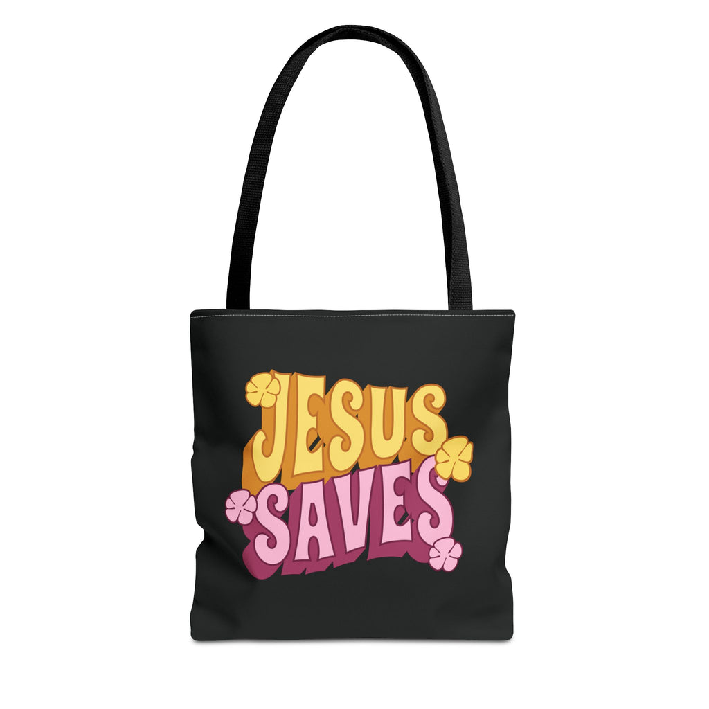"Jesus Saves" Retro Christian Tote Bag - Stylish Eco-Friendly Shopper for Faithful Souls