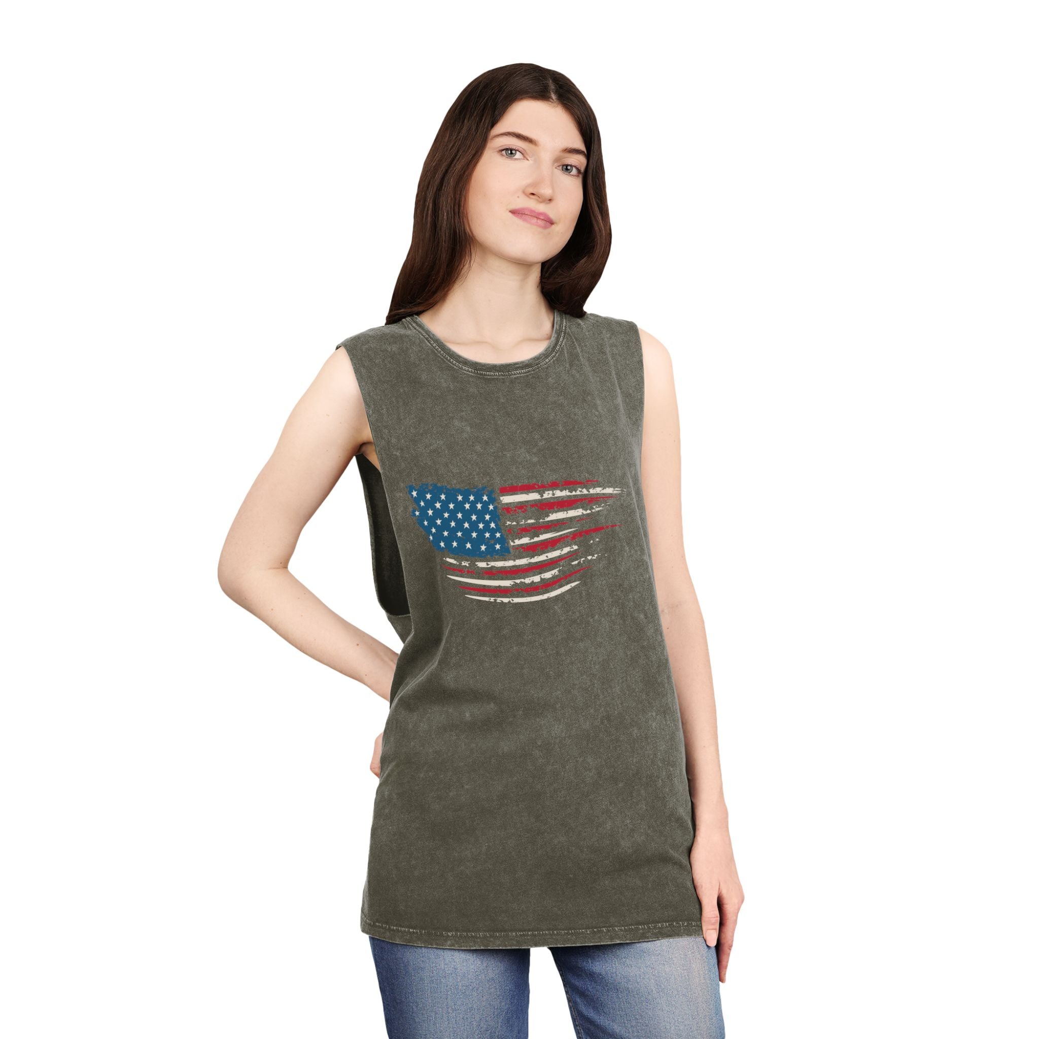 “Stars, Stripes & Sleeveless Vibes” – USA Flag Tank Top for 4th of July Fireworks & Freedom