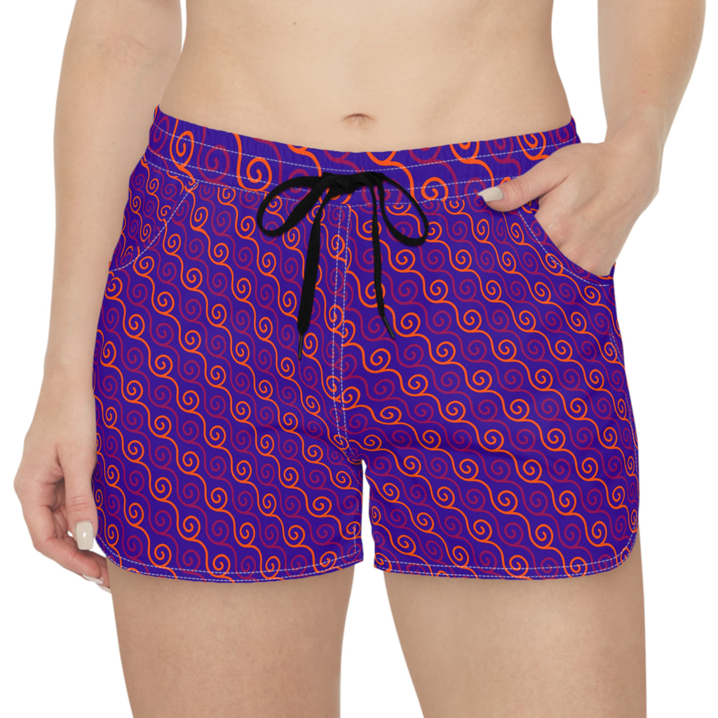 Sunset Spiral Women’s Lounge Shorts-Vibrant Swim, Surf & Beach Shorts