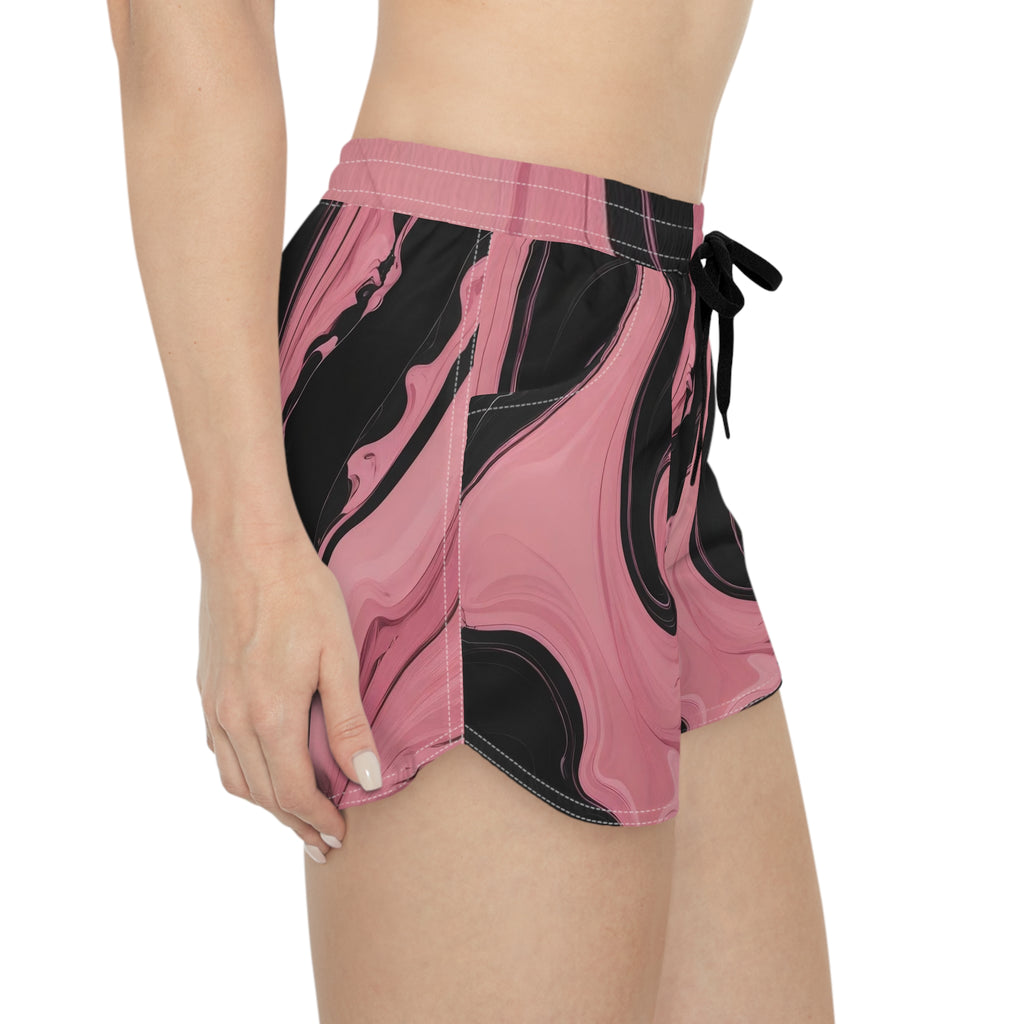 Pink & Black Marble Surf Shorts- Women's Casual Beach/Workout Shorts