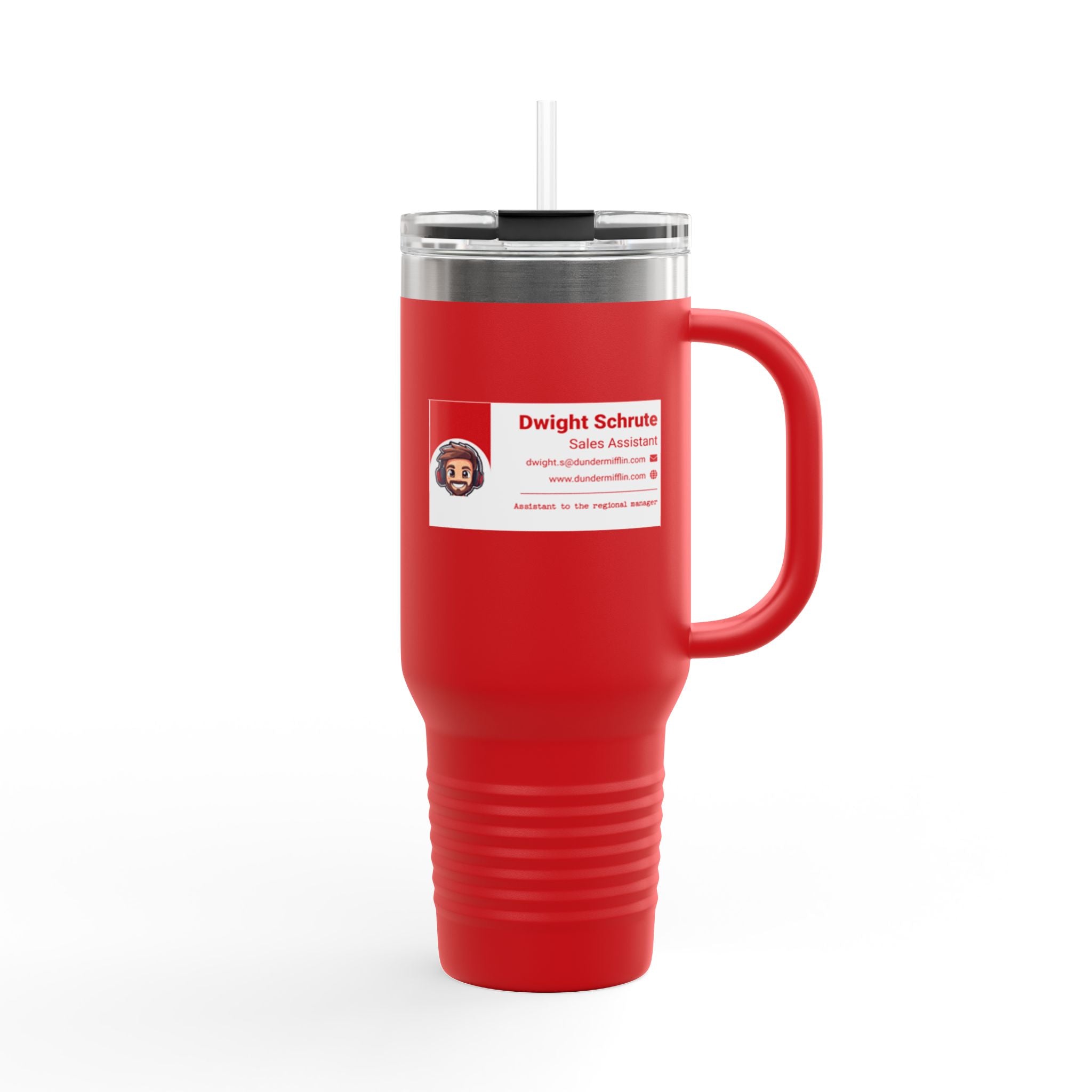 Custom Insulated Coffee Tumbler with Logo, Handle & Straw-Office Business Card Tumbler