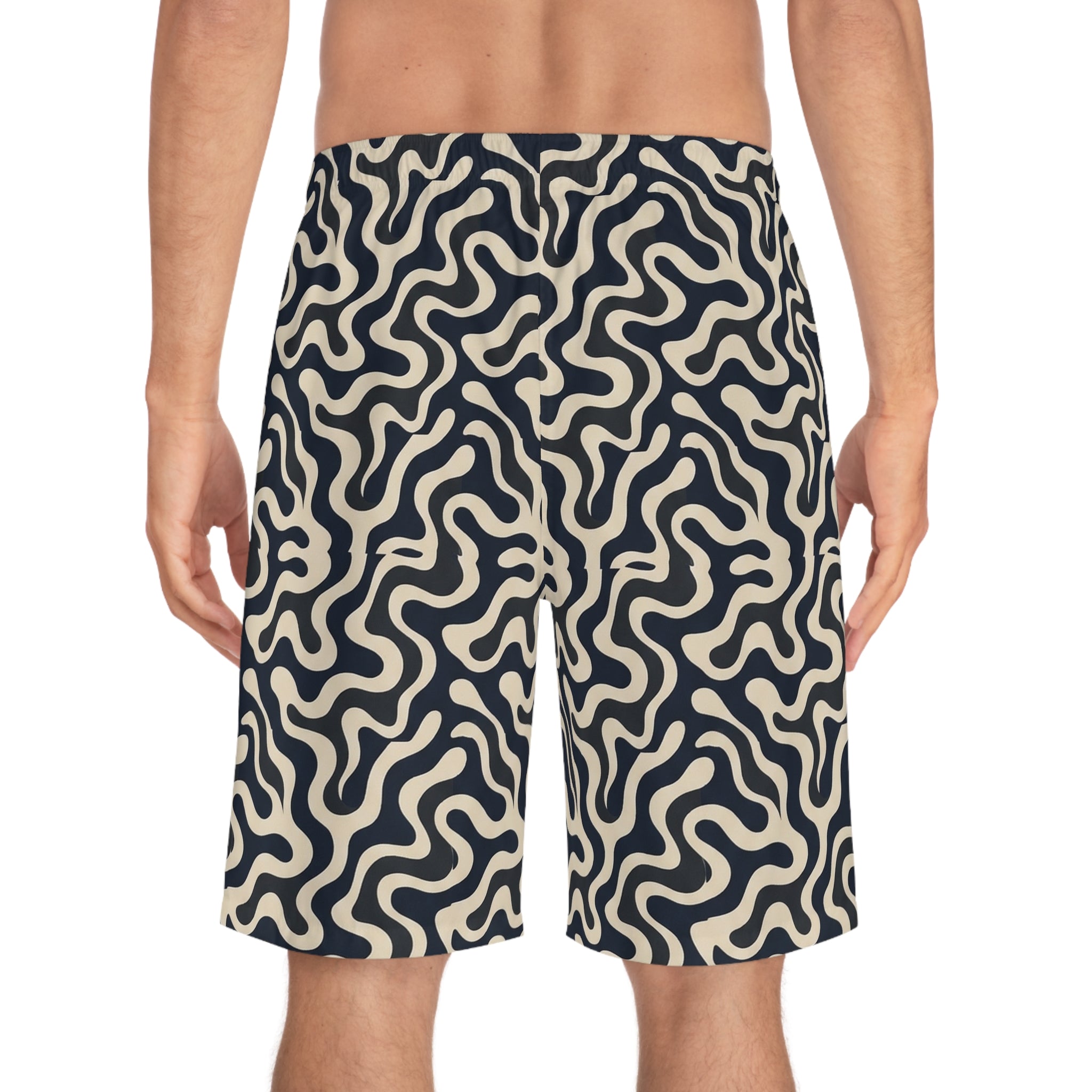 Men's Board Shorts — Retro Organic Wave Pattern Swim Trunks