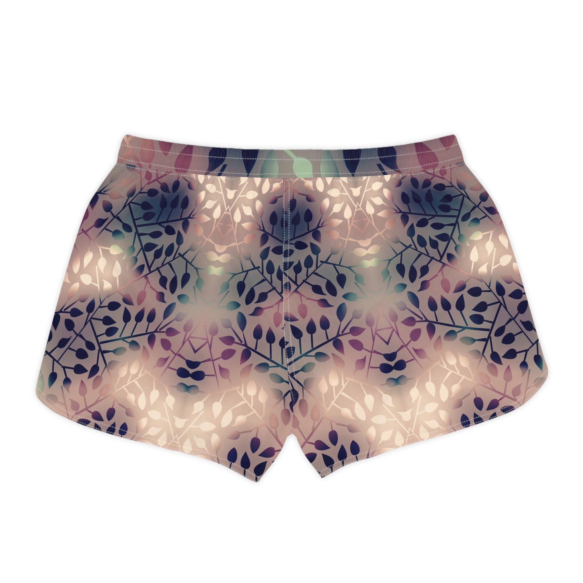 Twilight Garden Women’s Board Shorts-Soft Leaf Print Swim & Surf Shorts