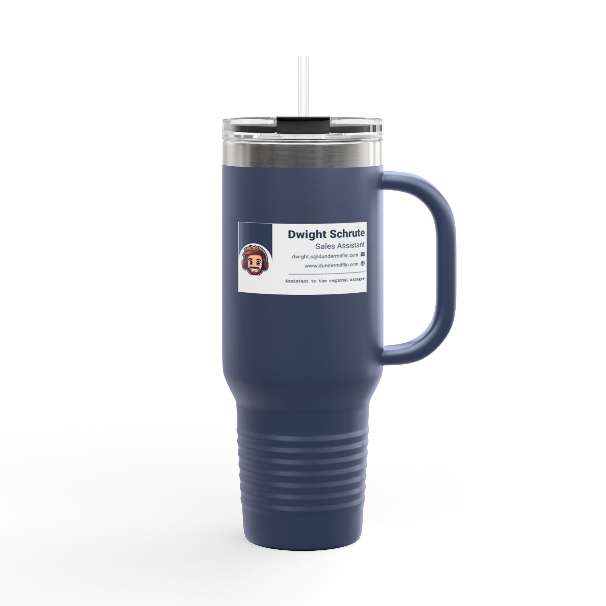 Custom Insulated Coffee Tumbler with Logo, Handle & Straw-Office Business Card Tumbler