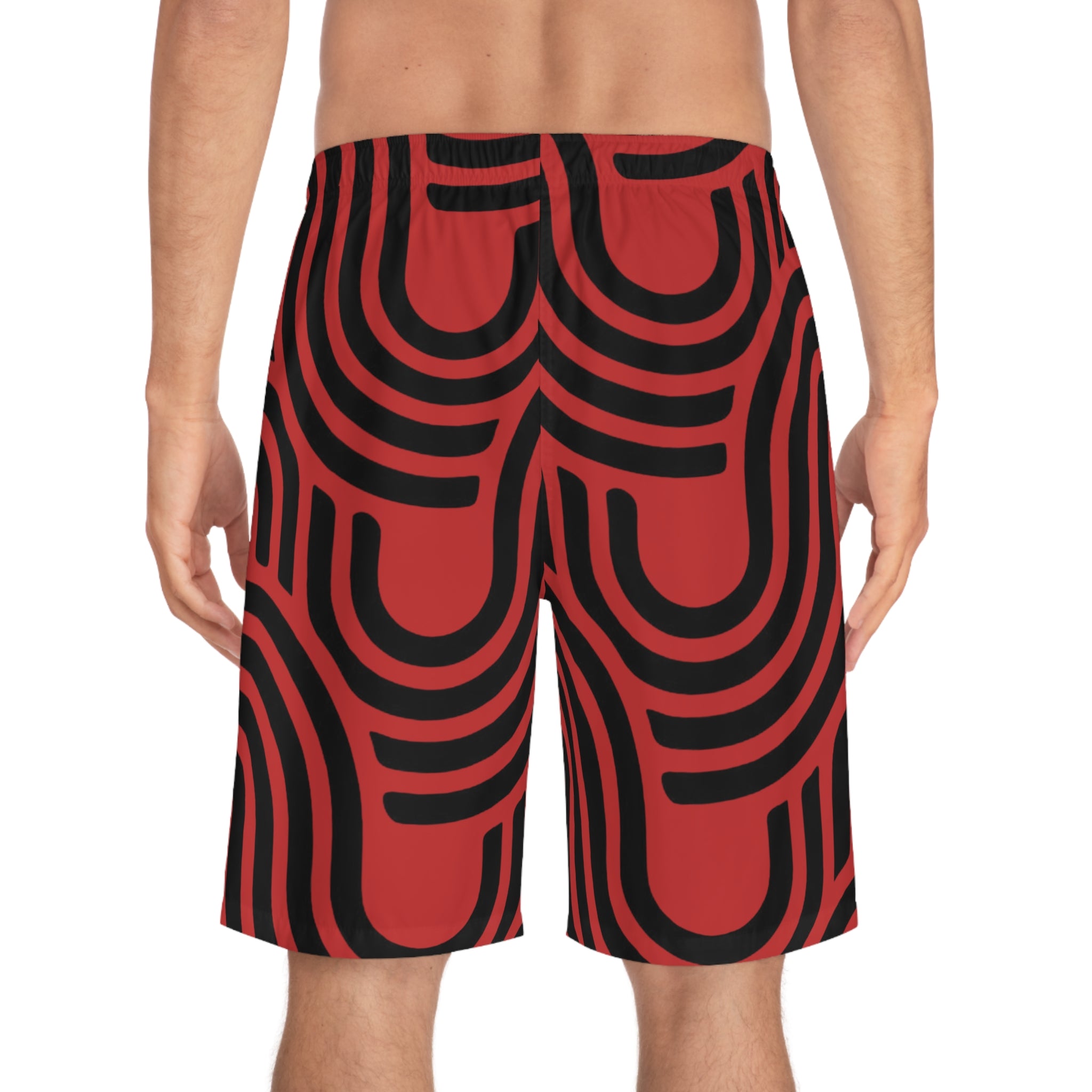Retro Red & Black Geometric Board Shorts