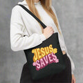 "Jesus Saves" Retro Christian Tote Bag - Stylish Eco-Friendly Shopper for Faithful Souls