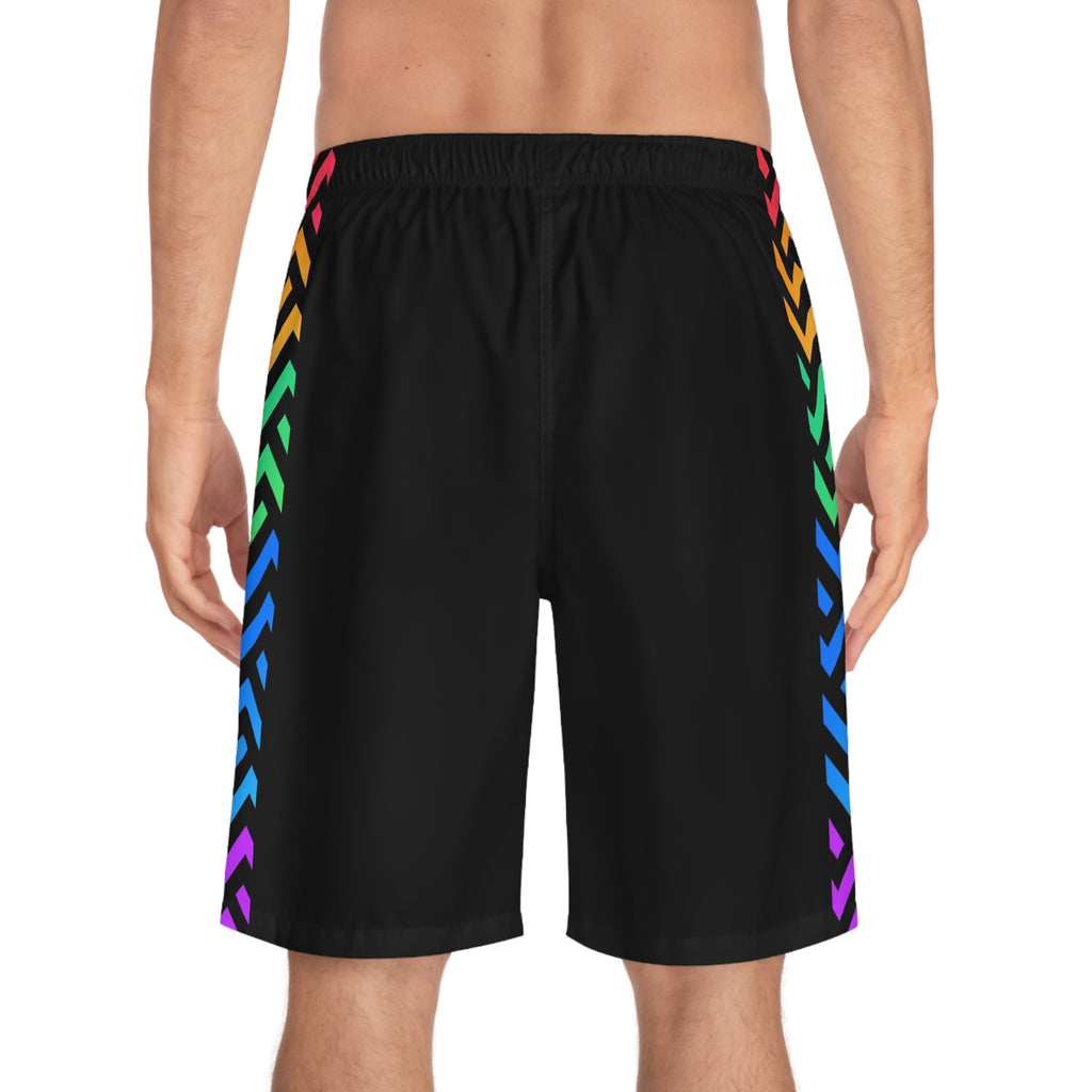 Men's Chevron Board Shorts — Black Beach Swim Trunks