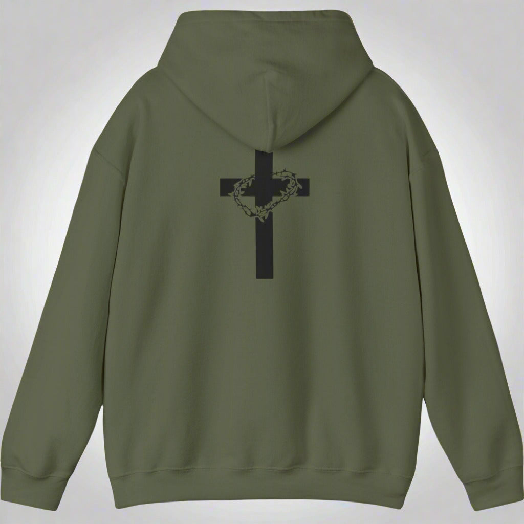 "He Is Risen" Cross & Crown of Thorns Christian Hoodie – Faith in Every Thread