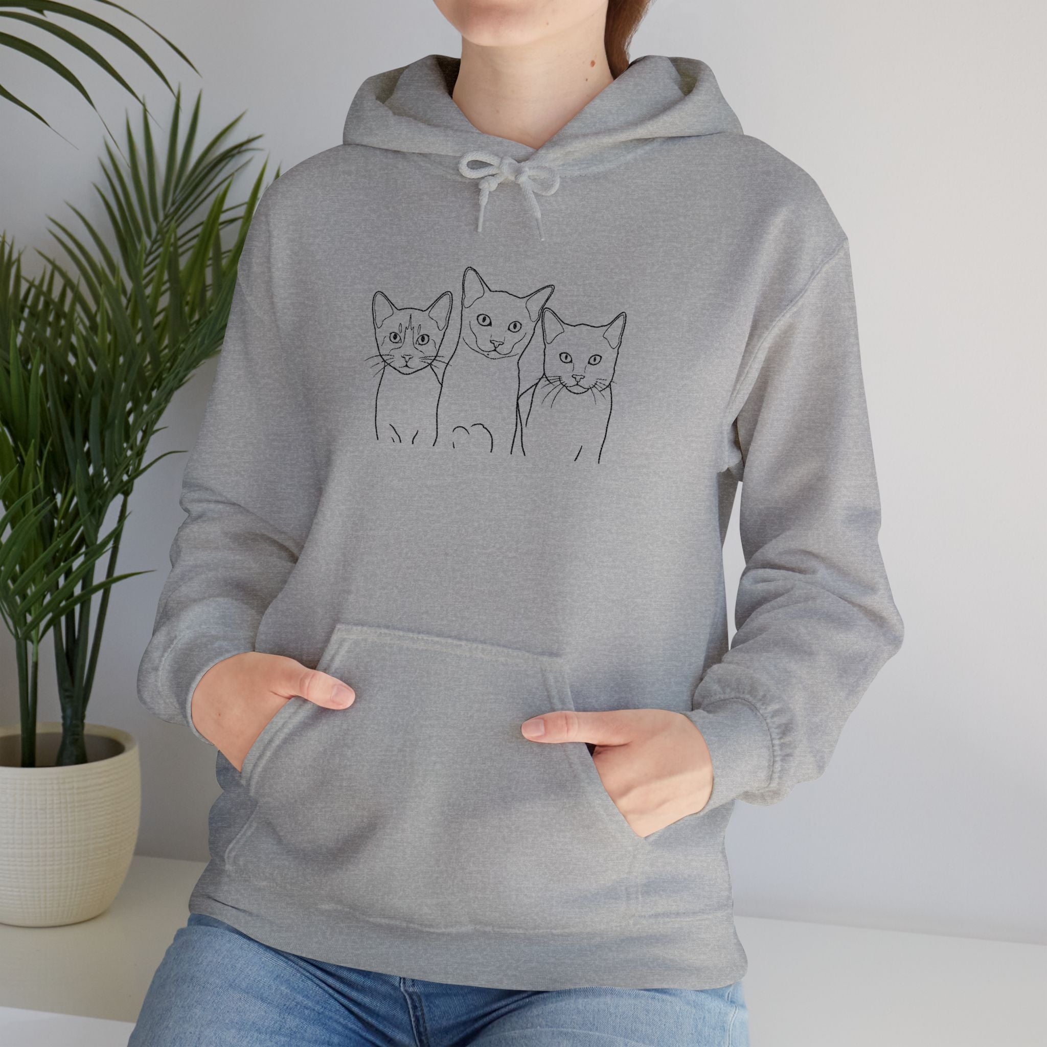 Triple Trouble Cat Hoodie – Unisex Unisex Heavy Blend™ Comfort with Embroidered Whiskers