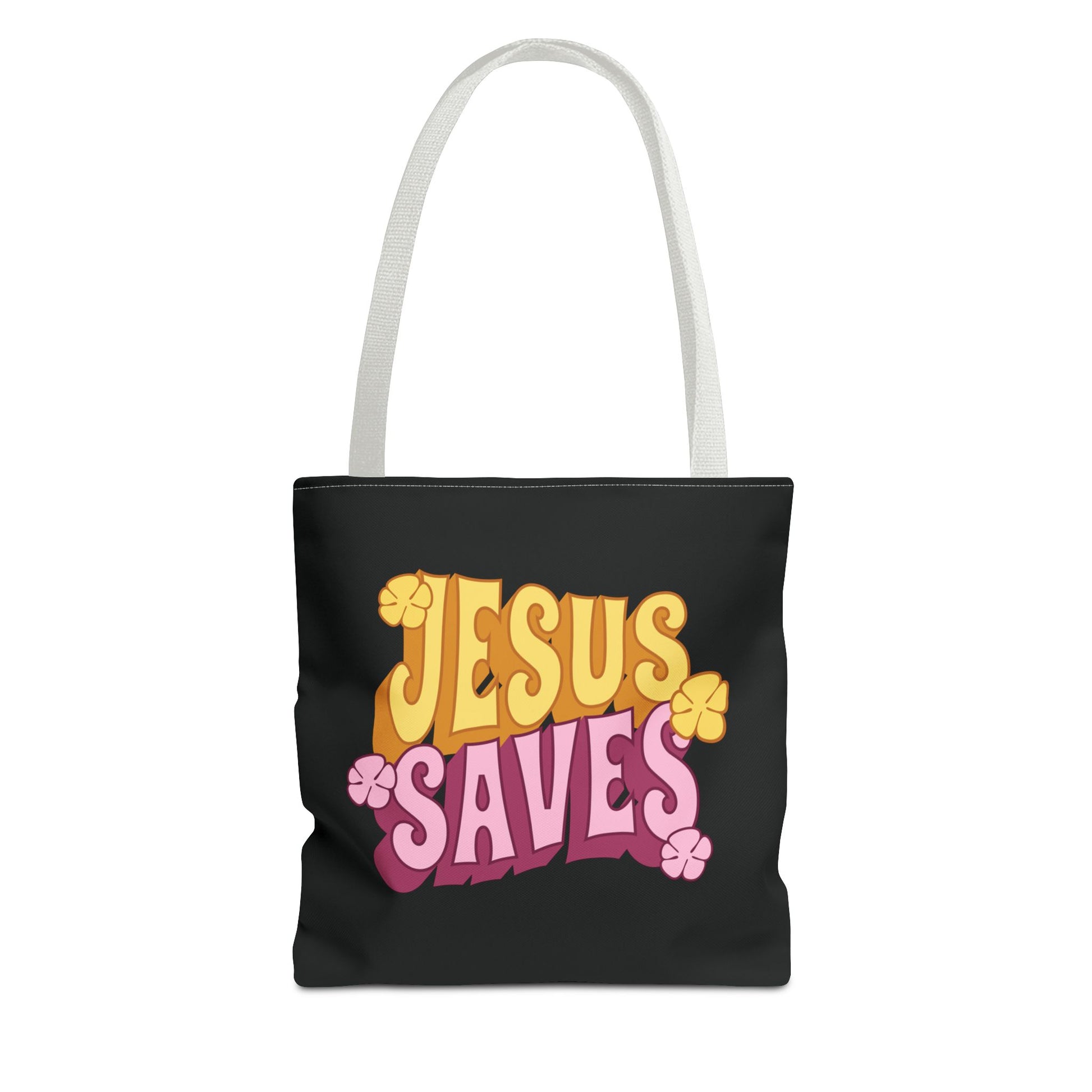 "Jesus Saves" Retro Christian Tote Bag - Stylish Eco-Friendly Shopper for Faithful Souls