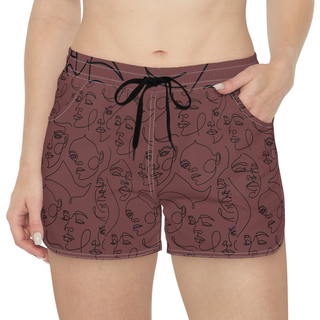 Abstract Muse Women’s Board Shorts-Artistic Face Print Swim & Surf Shorts