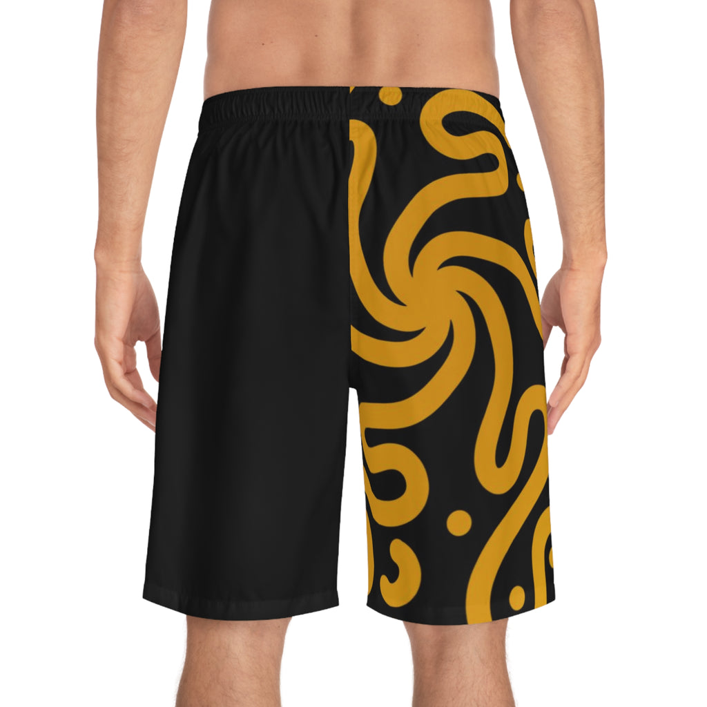 Black & Gold Swirl Board Shorts