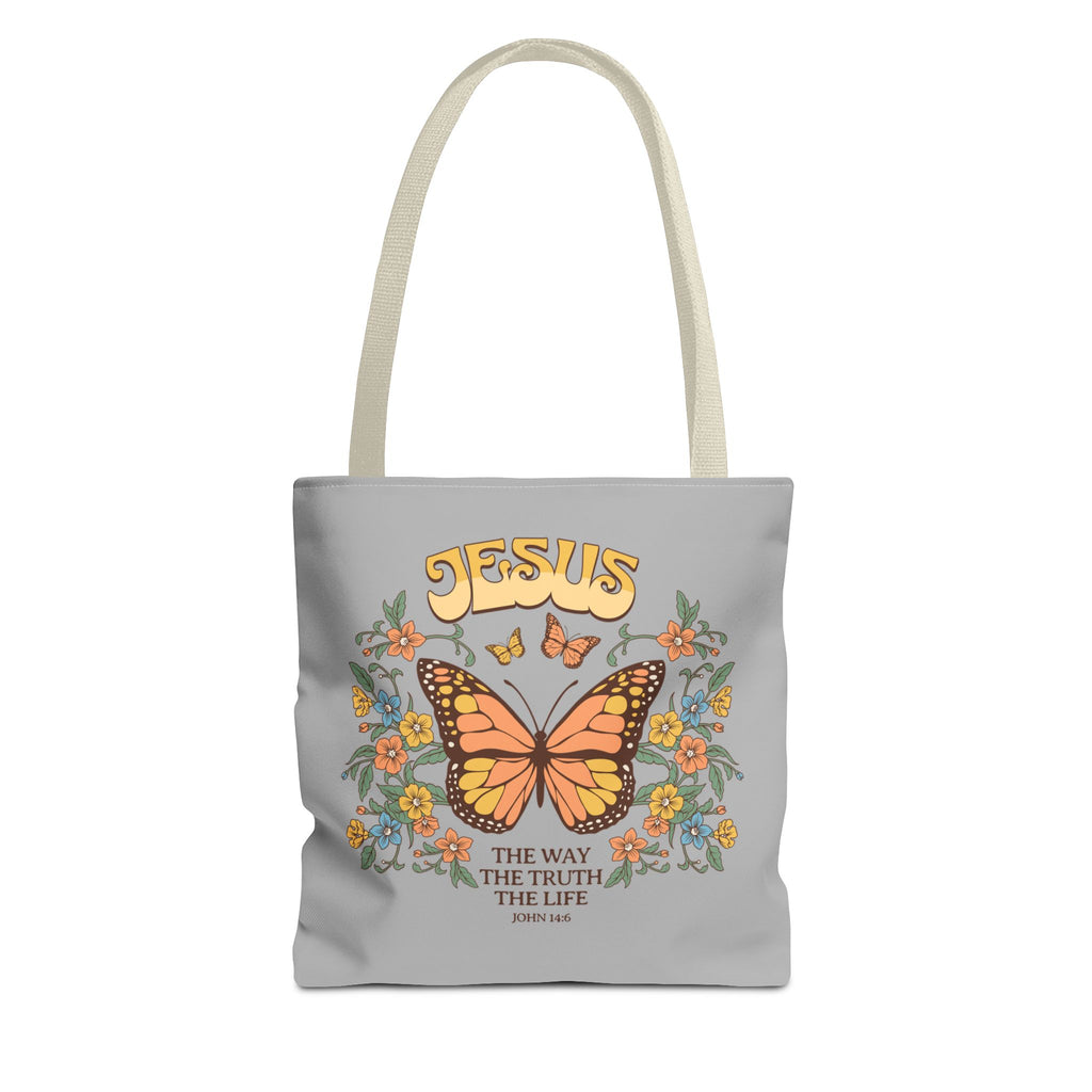 "Jesus: The Way, The Truth, The Life" Butterfly Christian Tote Bag - Faith-Inspired Eco-Friendly Carryall