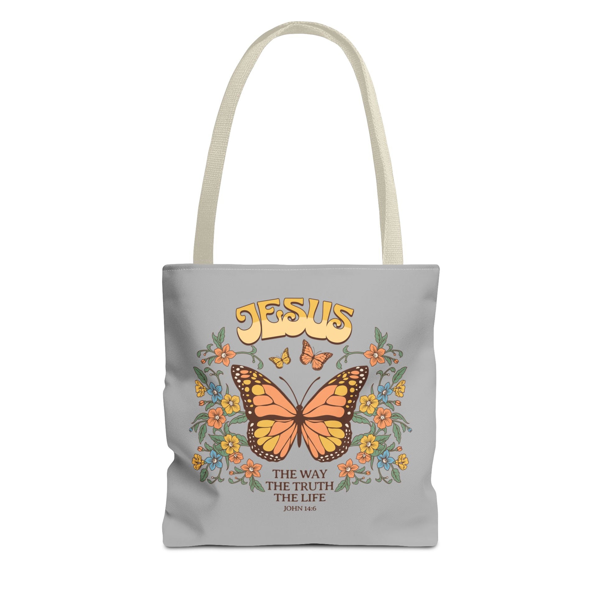 "Jesus: The Way, The Truth, The Life" Butterfly Christian Tote Bag - Faith-Inspired Eco-Friendly Carryall