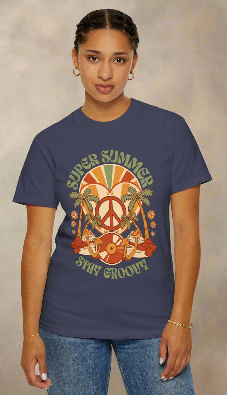Super Summer Groovy Tee – Peace, Palms & Retro Vibes