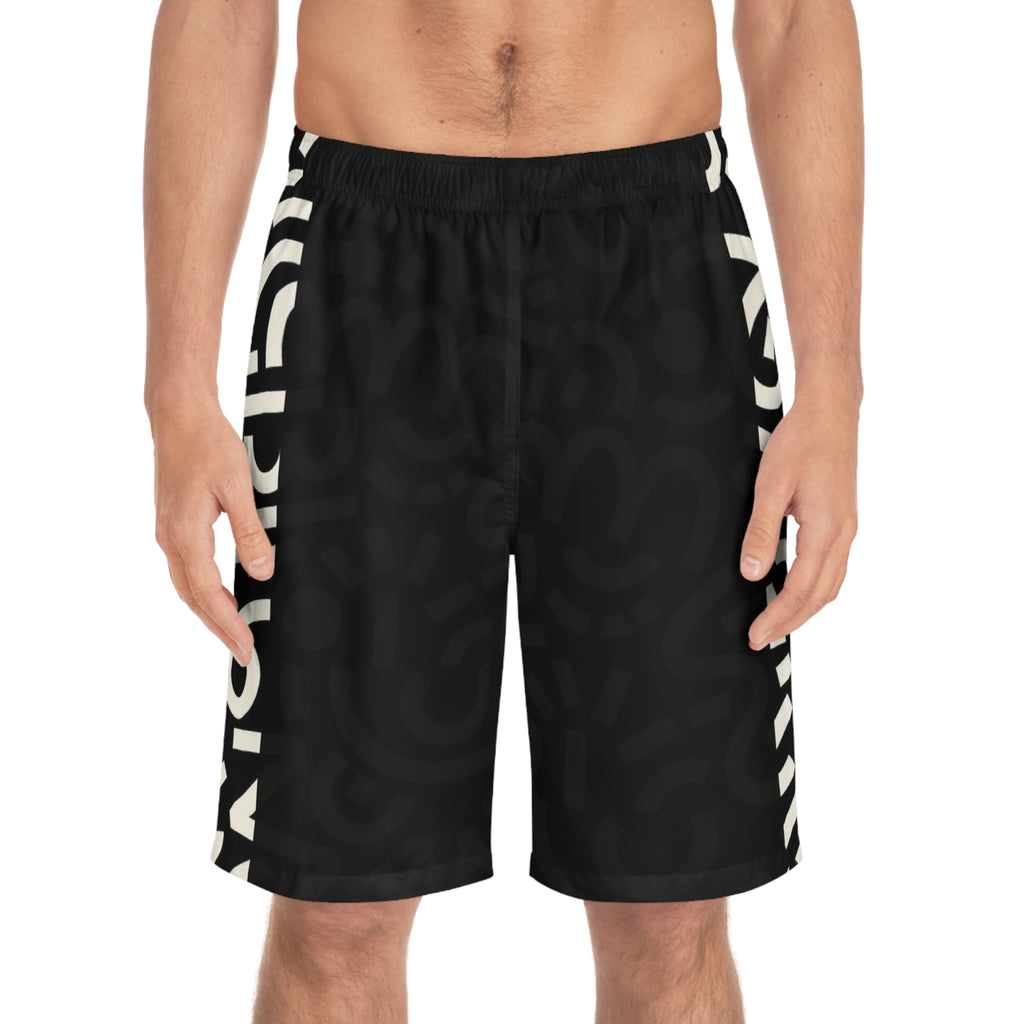 Men's Black Abstract Monochrome Board Shorts