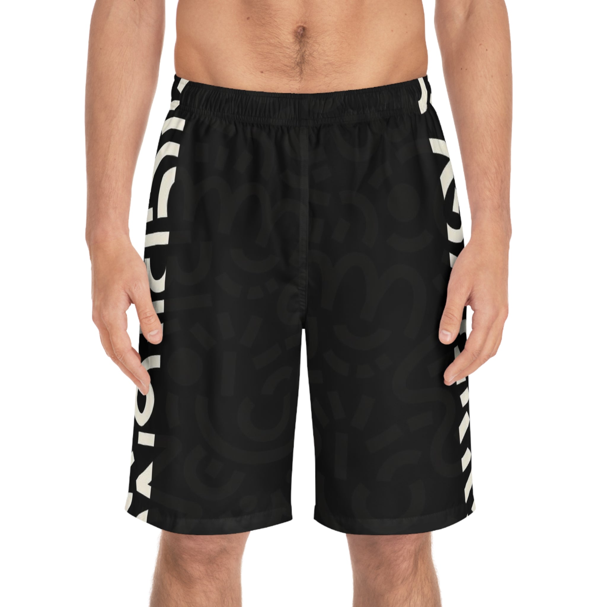Men's Black Abstract Monochrome Board Shorts
