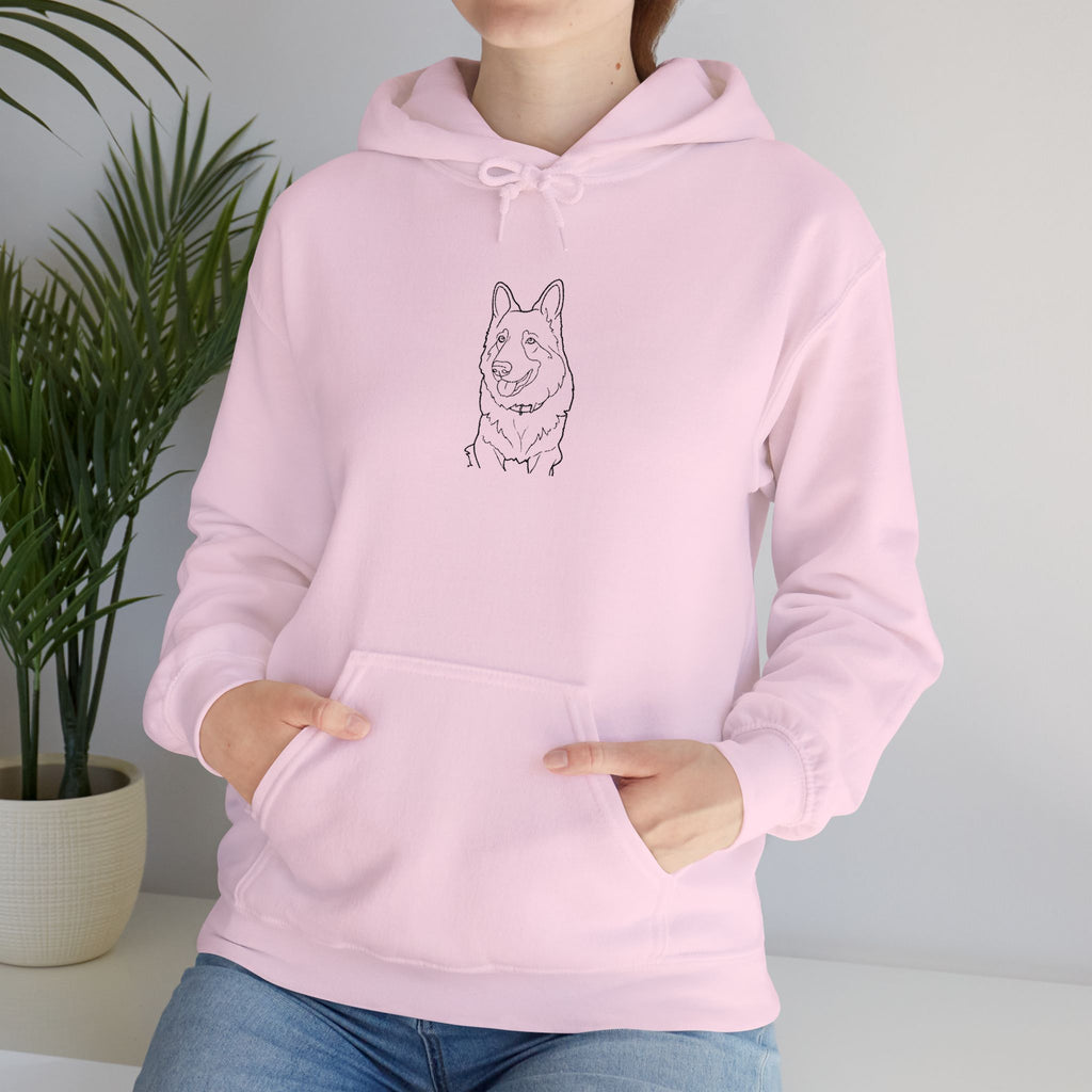Minimalist German Shepherd Hoodie — Hand-Drawn Dog Portrait Pullover