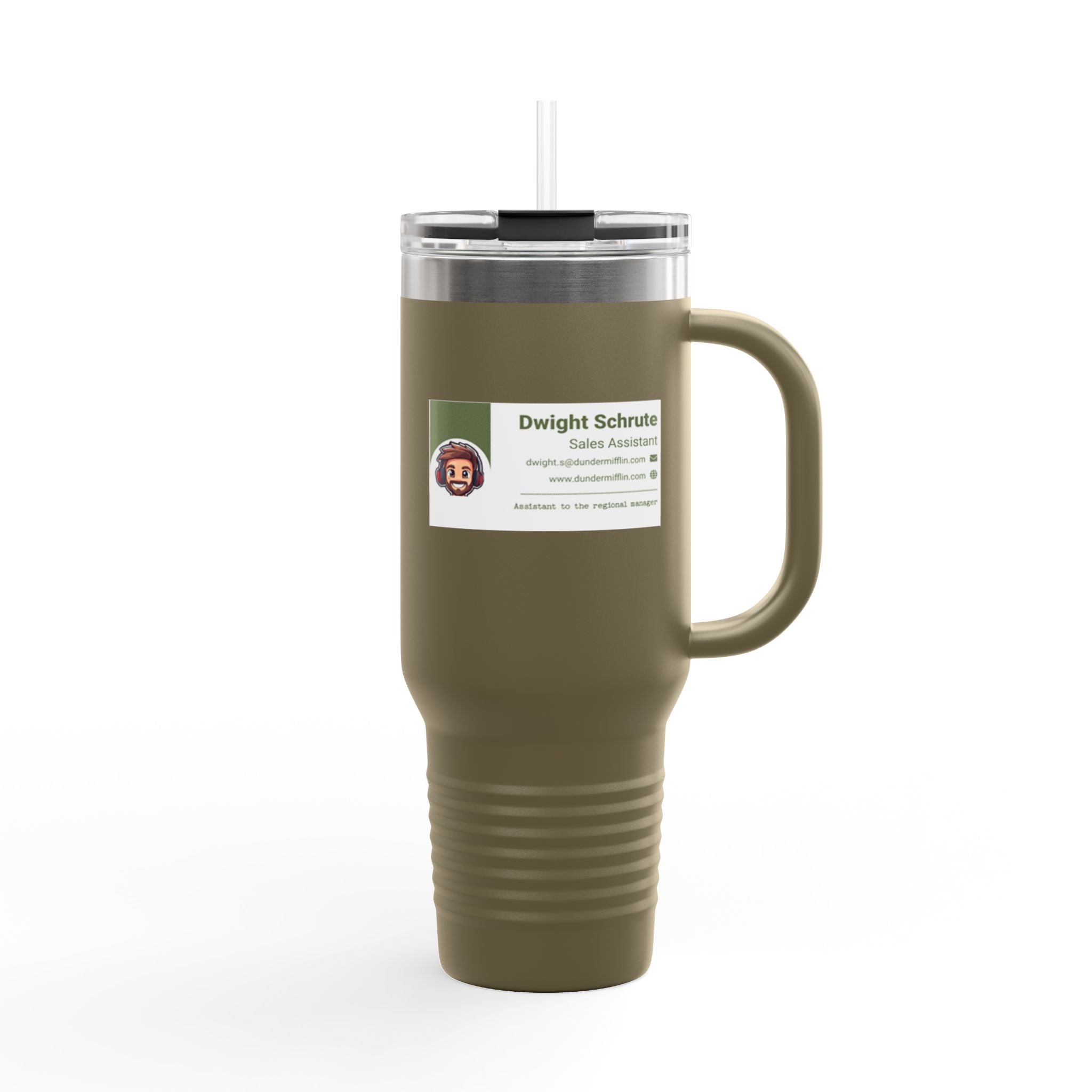 Custom Insulated Coffee Tumbler with Logo, Handle & Straw-Office Business Card Tumbler