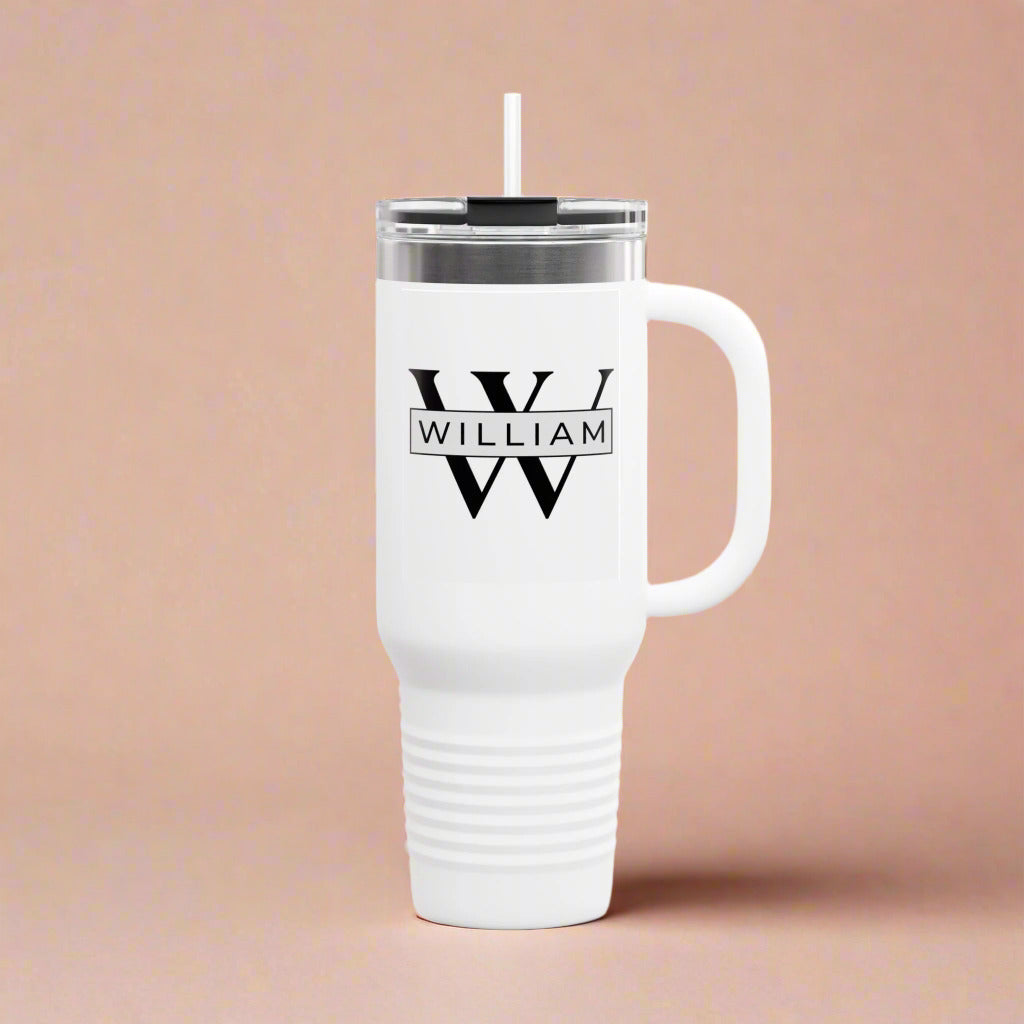 Personalized Custom Tumbler with Initials, Handle & Straw  40oz