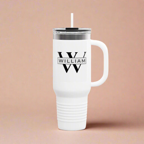 Personalized Custom Tumbler with Initials, Handle & Straw  40oz