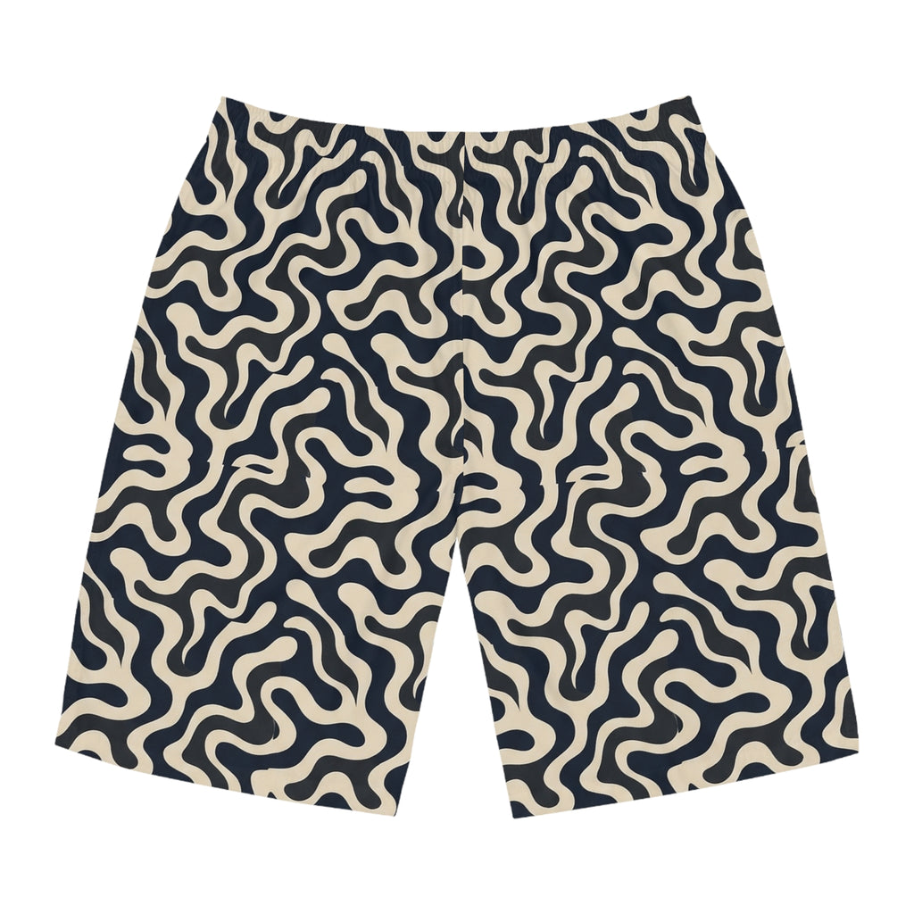 Men's Board Shorts — Retro Organic Wave Pattern Swim Trunks