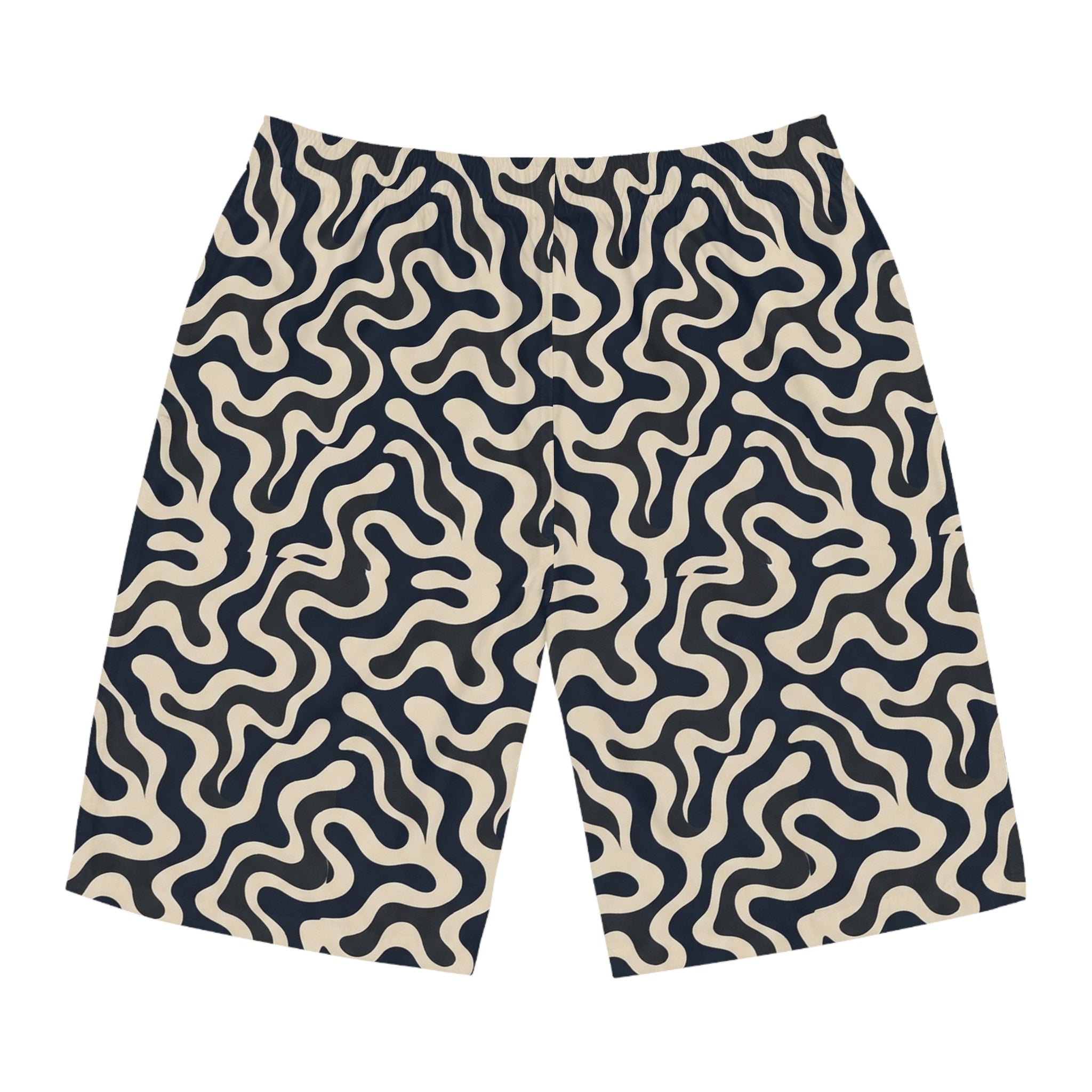 Men's Board Shorts — Retro Organic Wave Pattern Swim Trunks