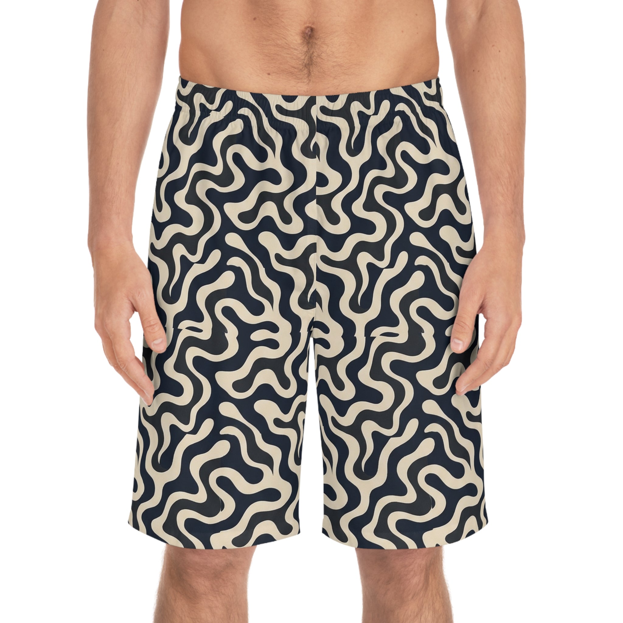 Men's Board Shorts — Retro Organic Wave Pattern Swim Trunks