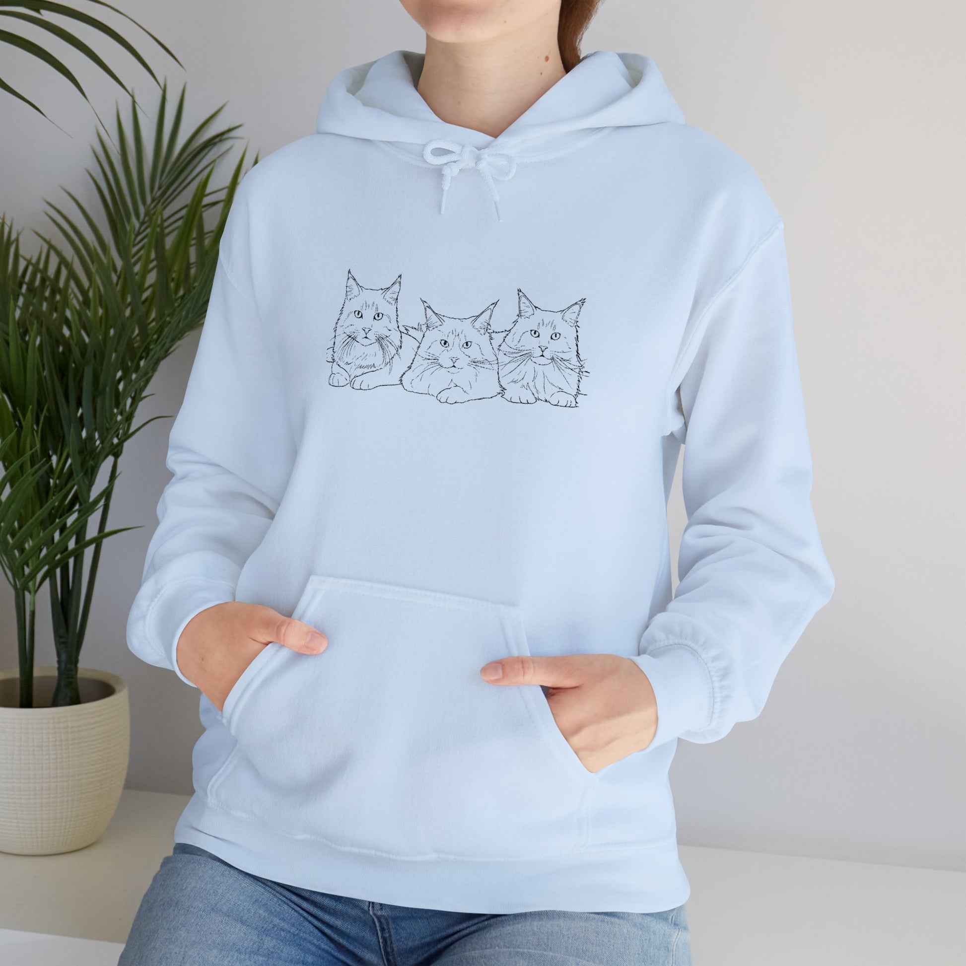 Cute Cat Trio Hoodie —Custom Embroidered Cat Snuggle