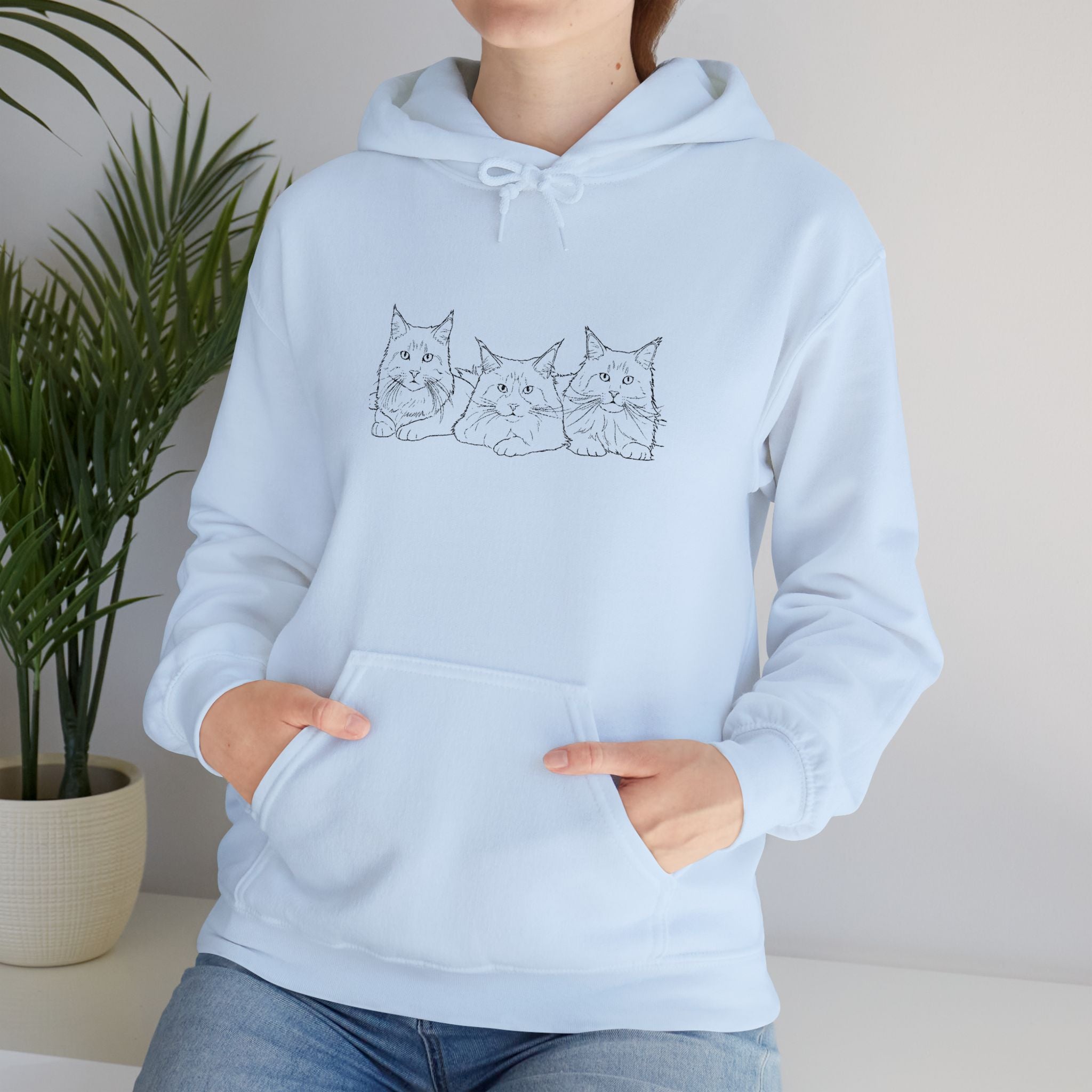 Cute Cat Trio Hoodie —Custom Embroidered Cat Snuggle
