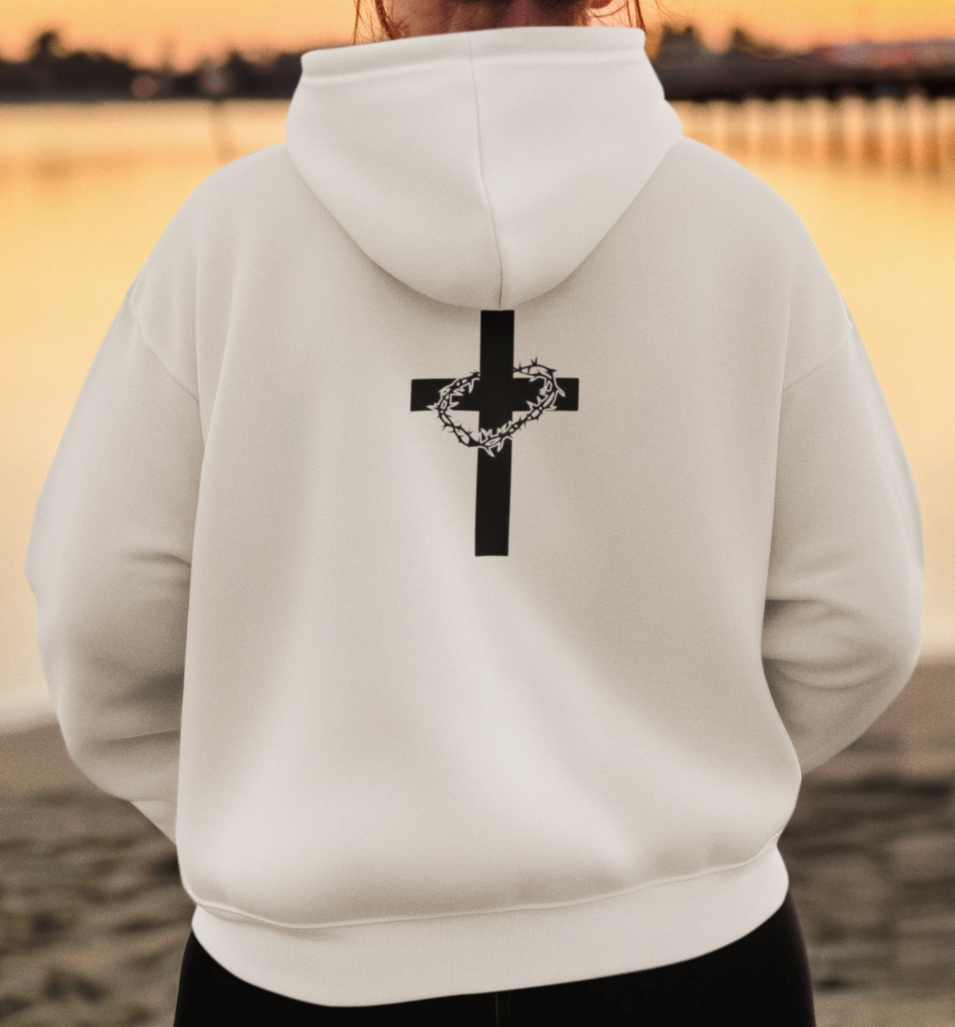 "He Is Risen" Cross & Crown of Thorns Christian Hoodie – Faith in Every Thread