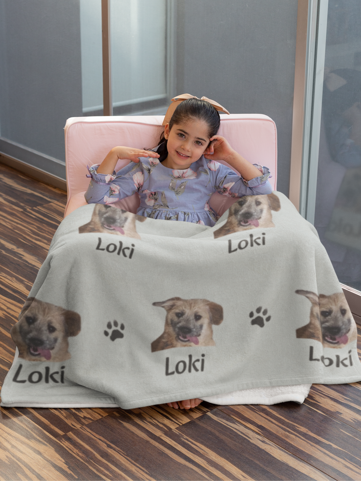 Custom Velveteen Plush Blanket With Pet Face & Name