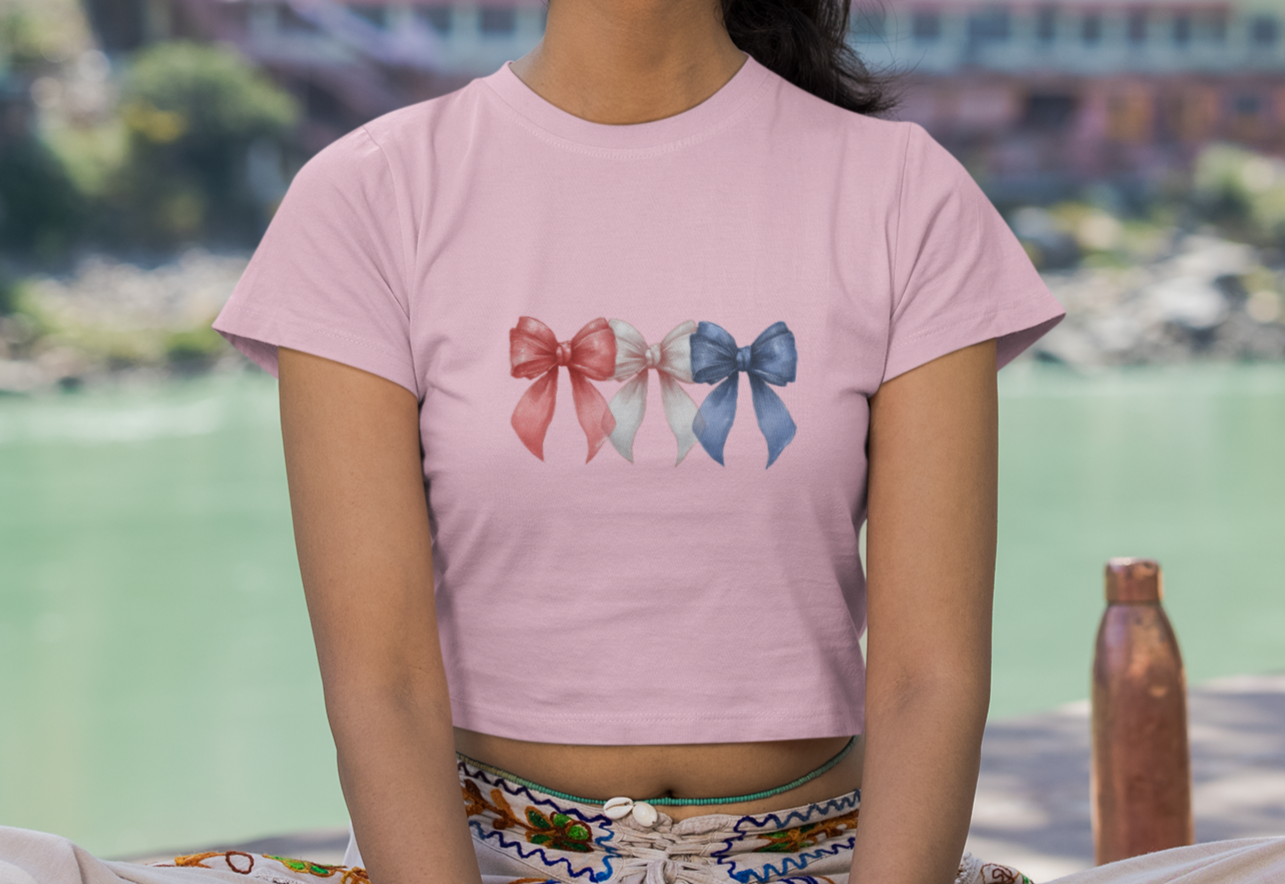Patriotic Pretty Bows Crop Tee – Red, White & Cute for the 4th of July
