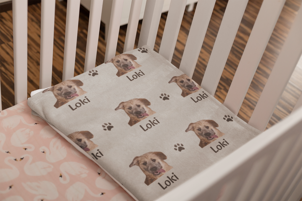 Custom Velveteen Plush Blanket With Pet Face & Name