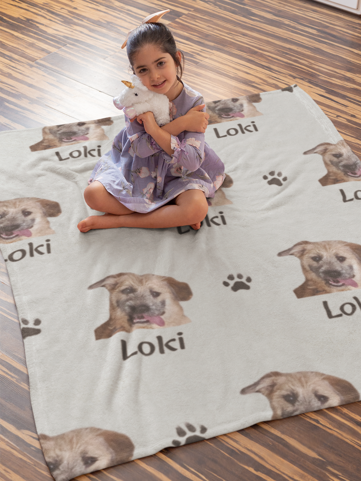 Custom Velveteen Plush Blanket With Pet Face & Name